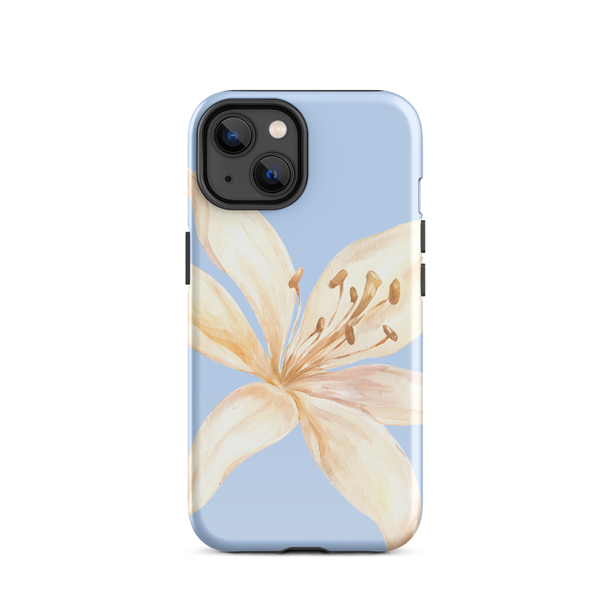 Sky Blue Off White Tiger Lily IPhone Case - Floral y2k preppy phone cover with a delicate lily design