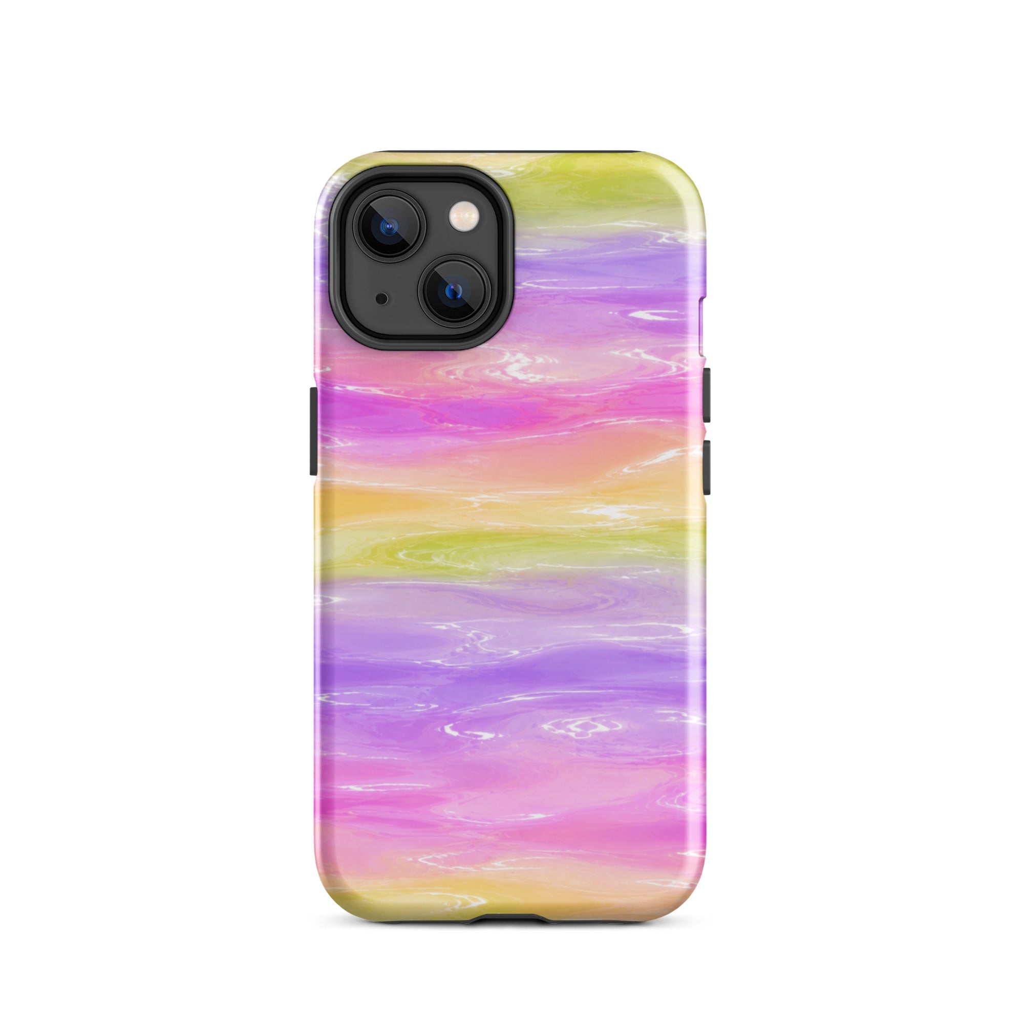Side view of colorful marble iPhone case with triple camera cutout