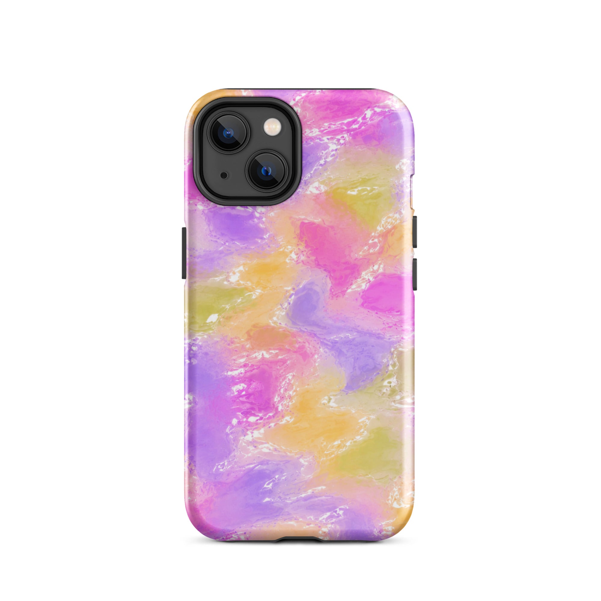 Front view of iPhone with colorful impact-resistant case