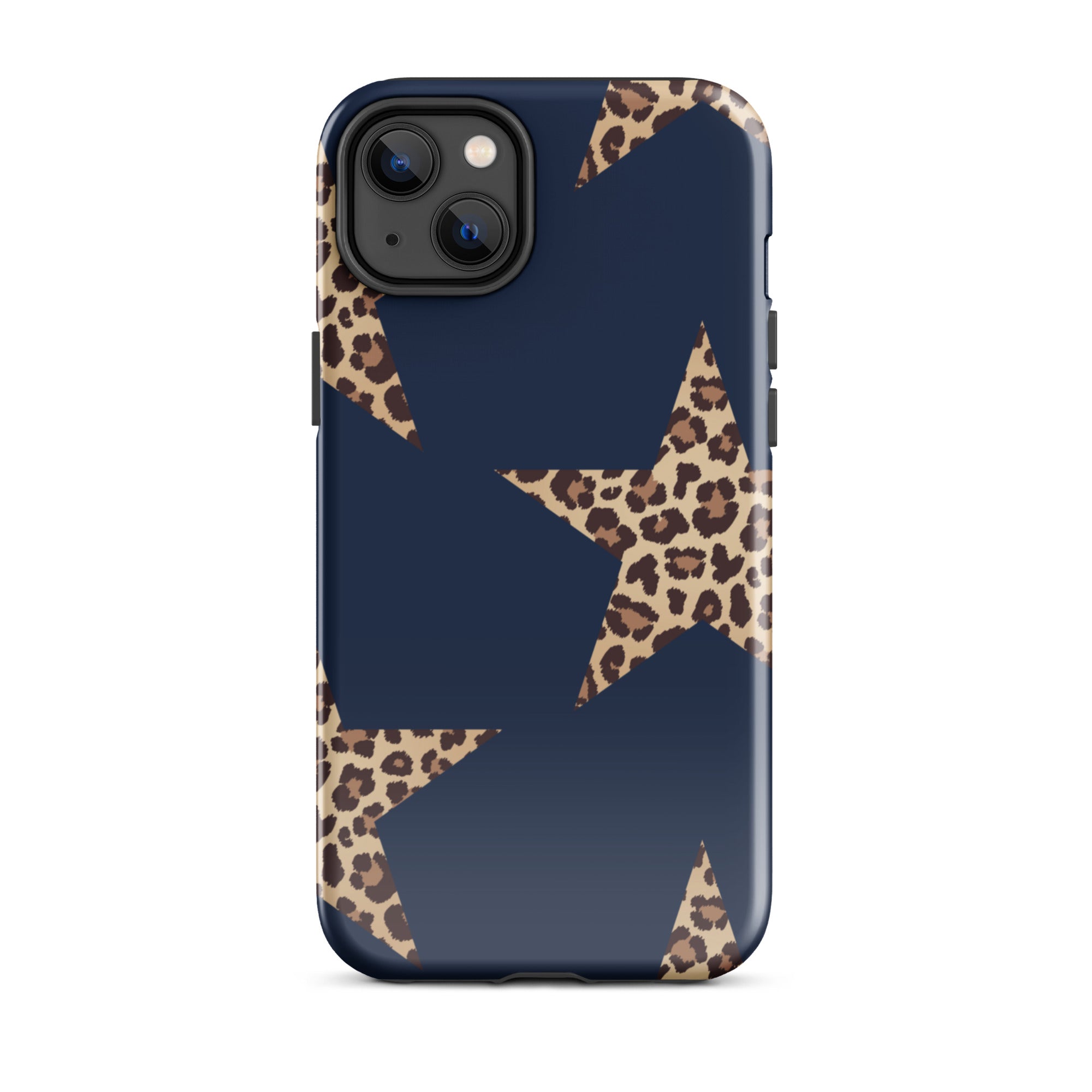 Navy Cheetah Stars iPhone Case - Leopard Star phone cover Dual Layer Bold Style with cheetah print stars on navy background