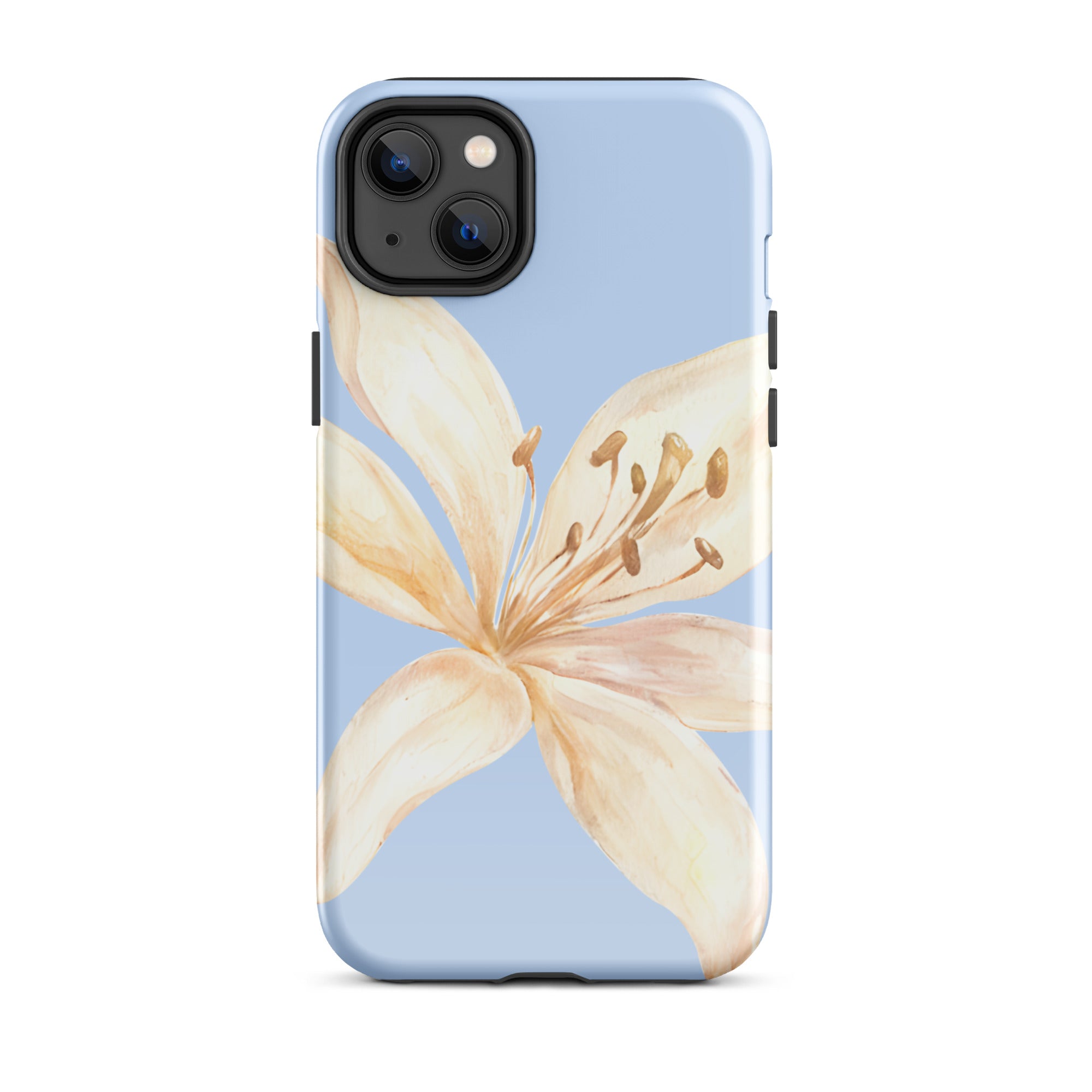 Sky Blue Off White Tiger Lily IPhone Case - Floral y2k preppy phone cover with a delicate flower design