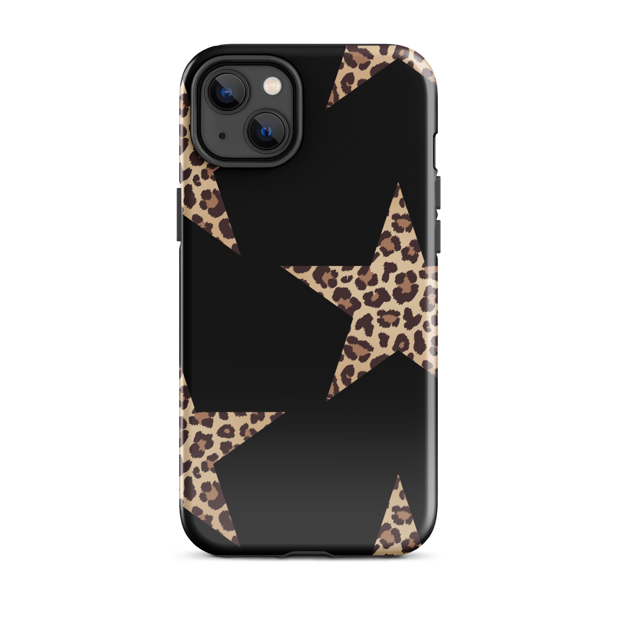 Black Cheetah Stars iPhone Case with leopard-print star accents and dual-layer protection.
