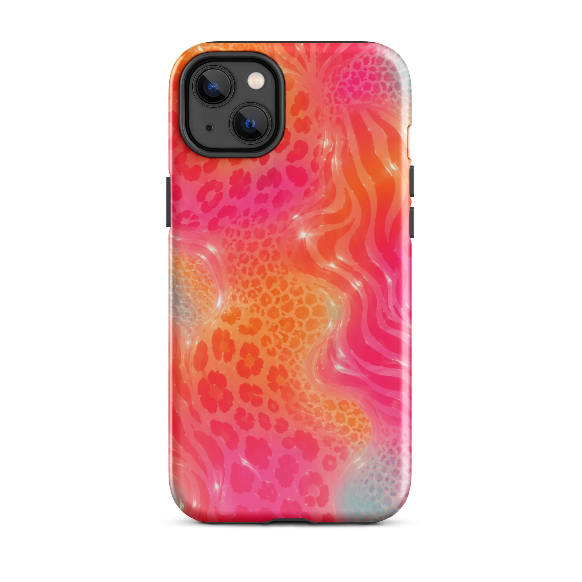 Colorful animal print iPhone case with impact absorption