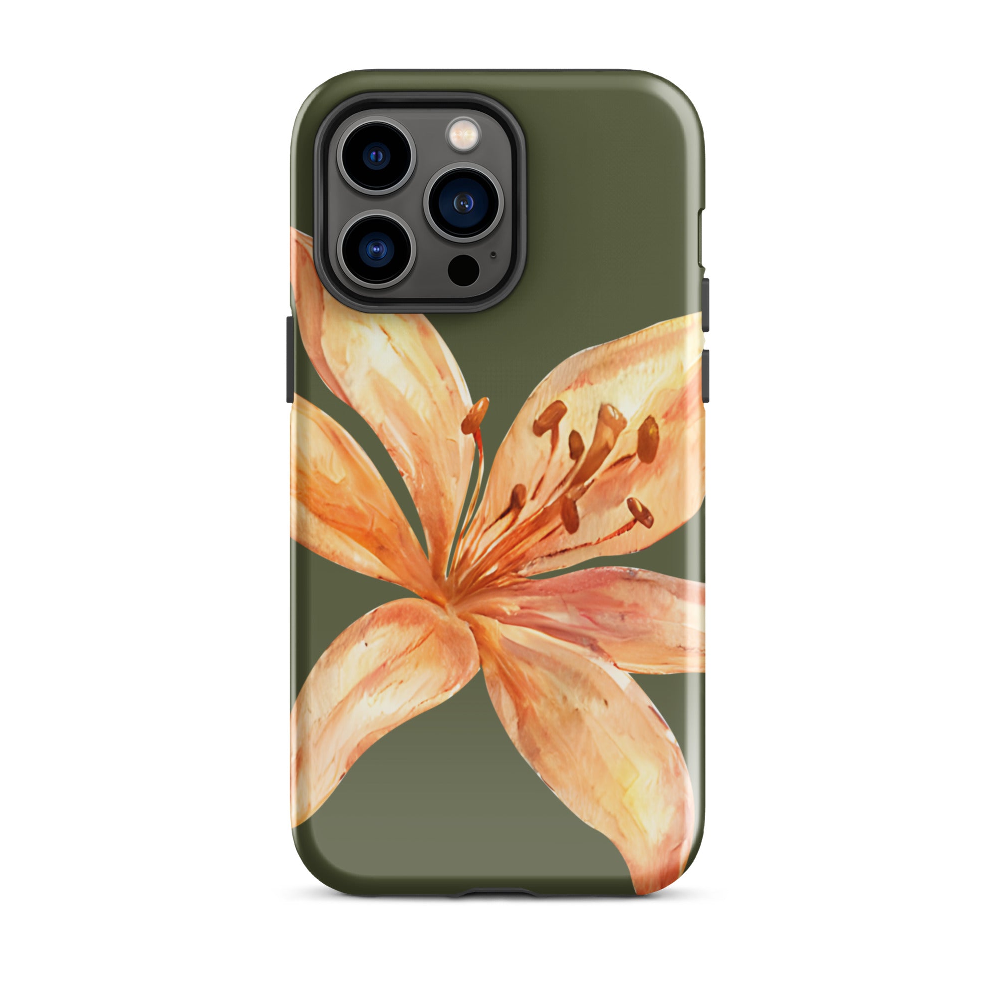 Tiger Lily IPhone Case - Botanical Art Floral y2k preppy Phone cover with orange lily design on green background