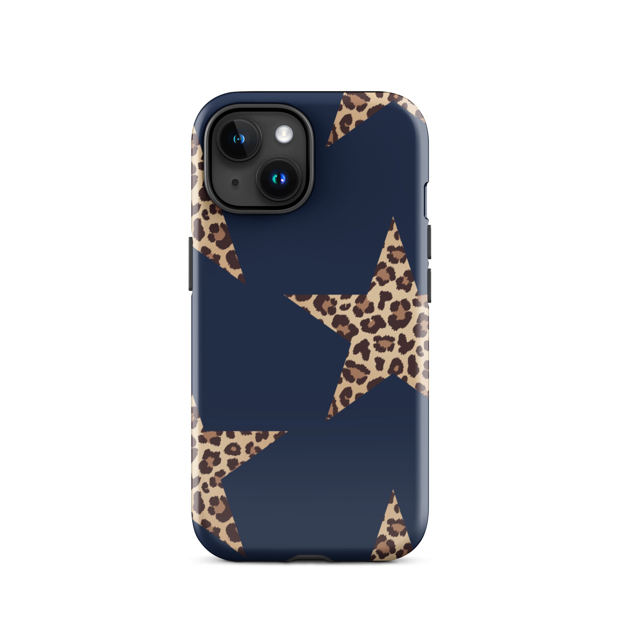 Navy Cheetah Stars iPhone Case - Leopard Star phone cover Dual Layer Bold Style with cheetah print stars on navy background