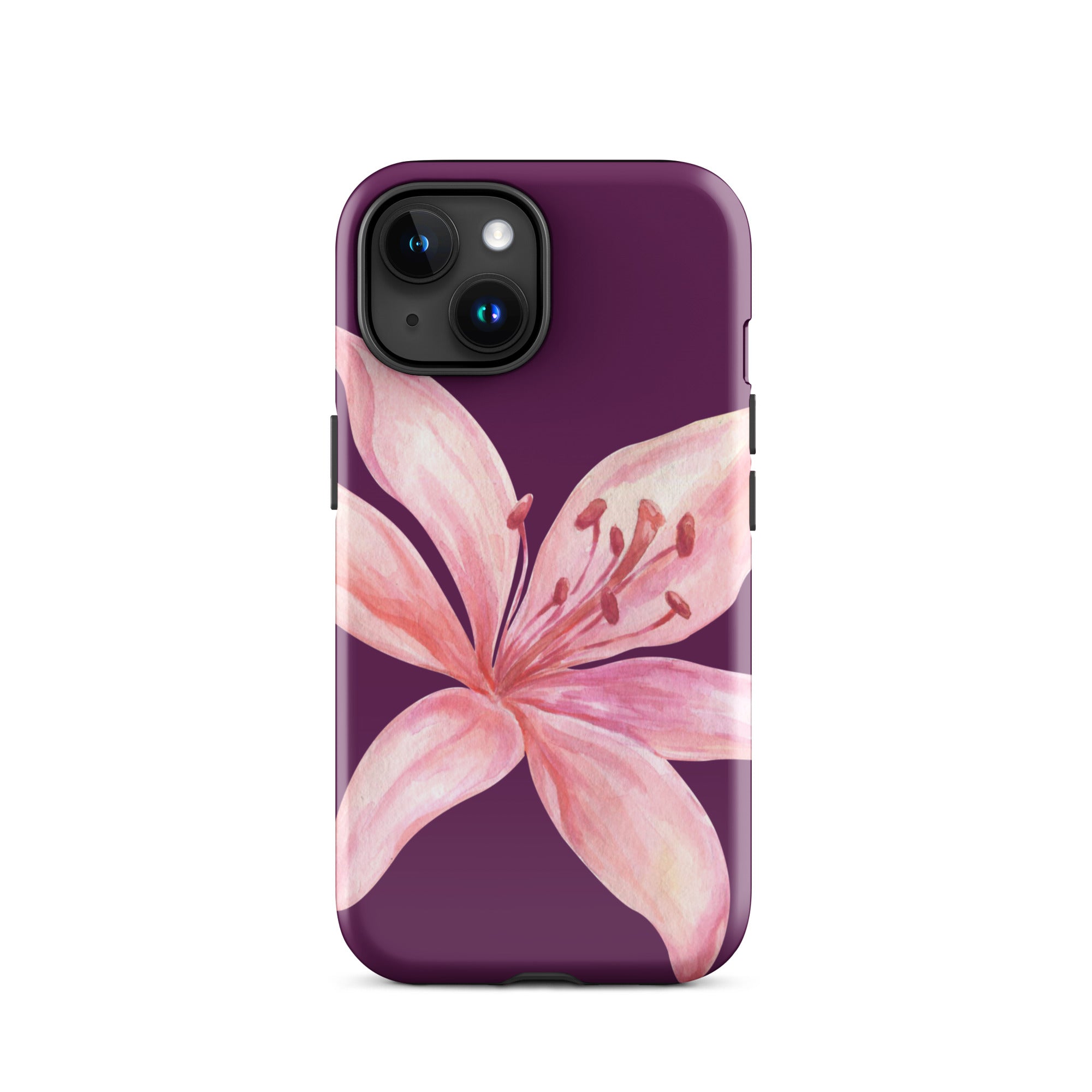 Tiger Lily Purple Pink iPhone Case - Dual Layer Protection With Polycarbonate Outer Shell featuring a large pink lily on purple background