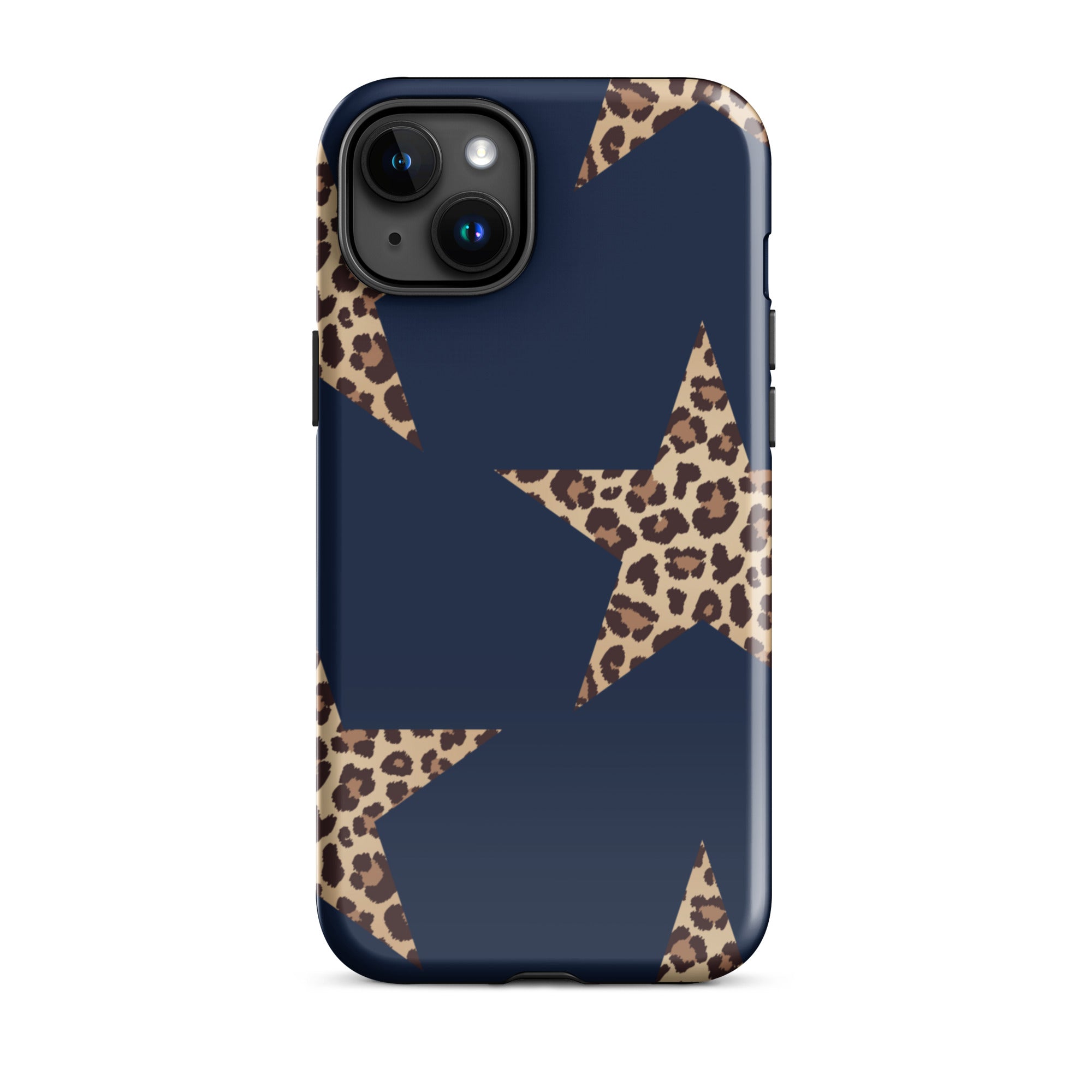 Navy Cheetah Stars iPhone Case - Leopard Star phone cover Dual Layer Bold Style with cheetah print stars on navy background