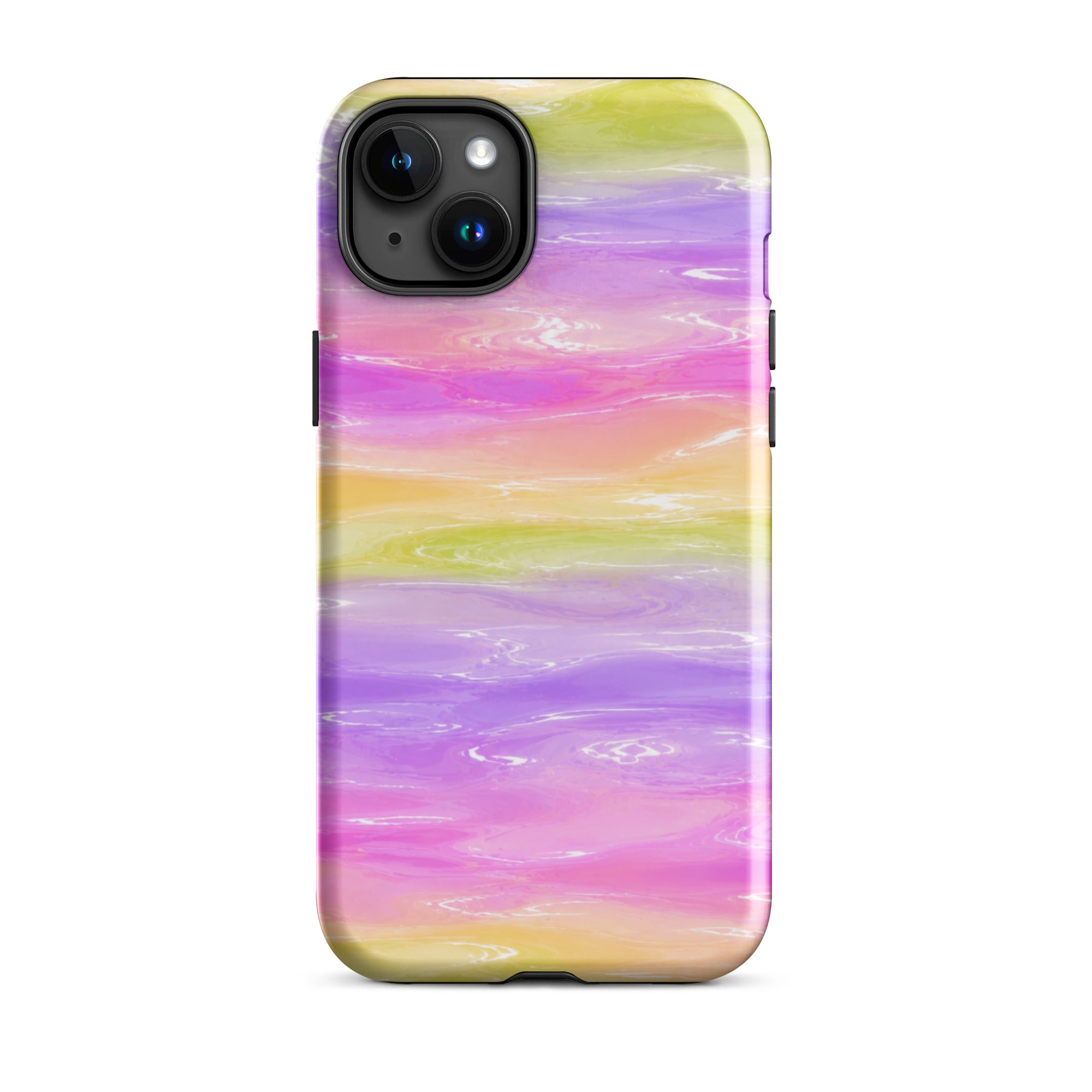 Front view of colorful marble iPhone case with impact-resistant features