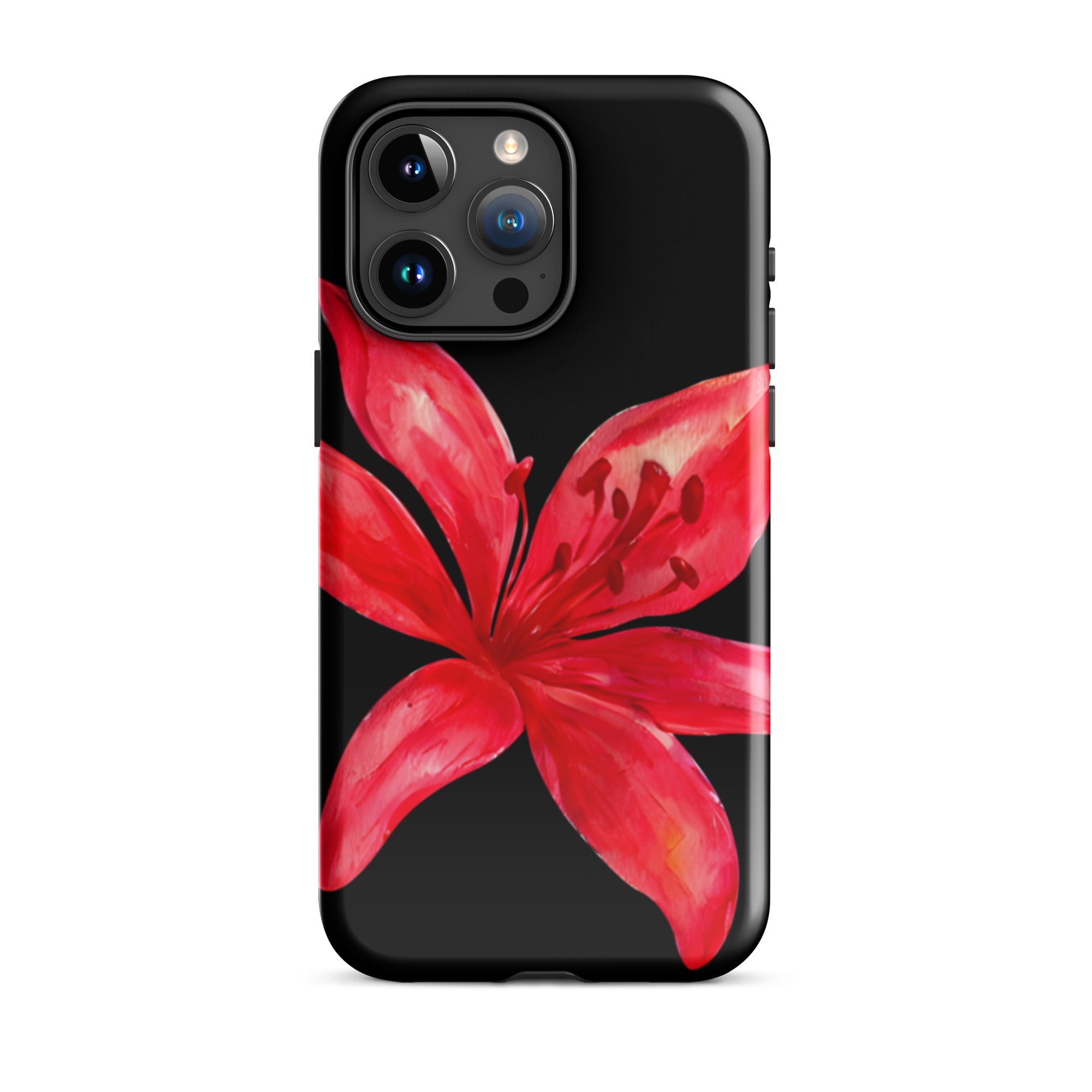 Red Tiger Lily IPhone Case - Y2K Floral Black Phone Case With Dual Layer Protection In Glossy Or Matte Finish with red flower design