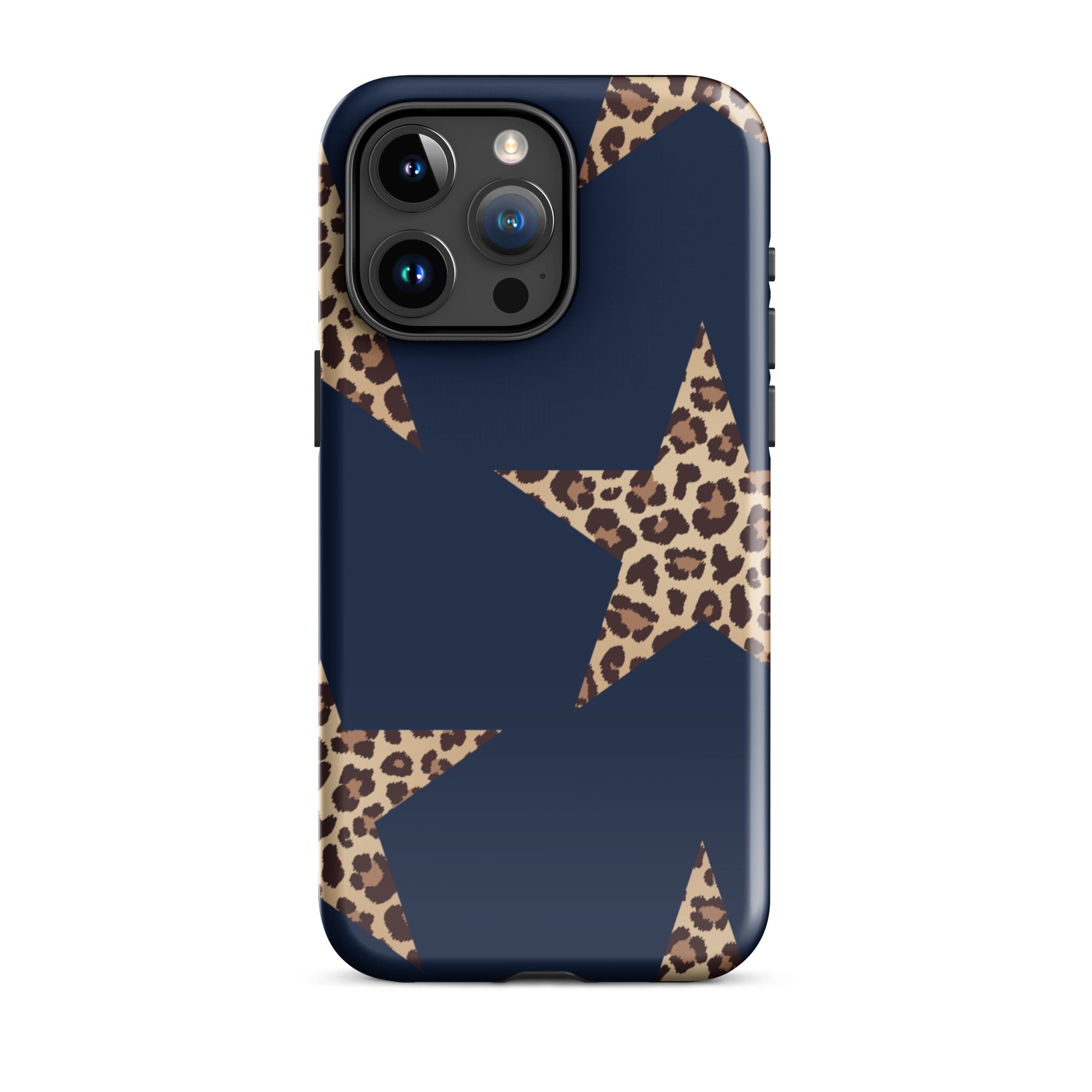 Navy Cheetah Stars iPhone Case - Leopard Star phone cover Dual Layer Bold Style with navy background and cheetah print stars