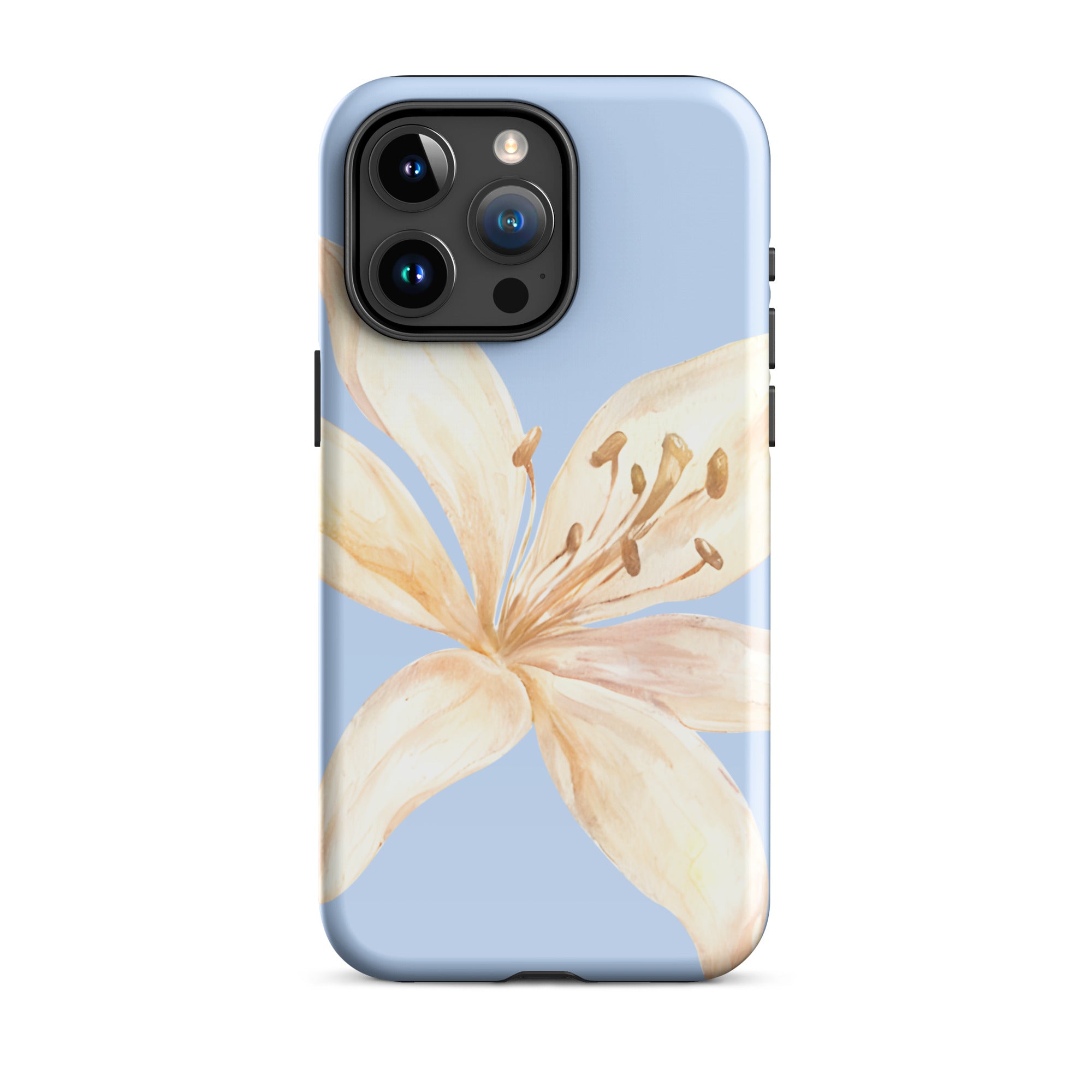 Sky Blue Off White Tiger Lily IPhone Case - Floral y2k preppy phone cover with a delicate lily design and soft colors