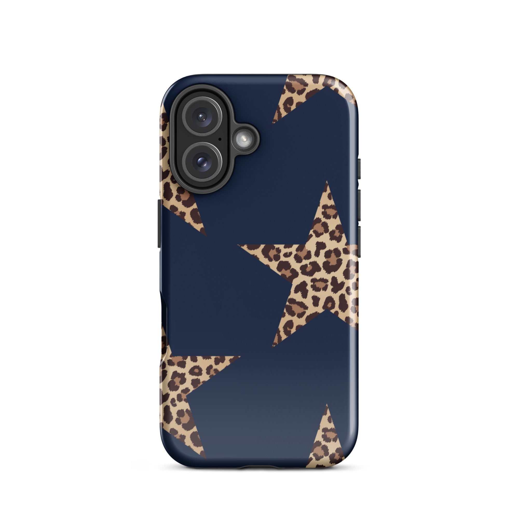 Navy Cheetah Stars iPhone Case - Leopard Star phone cover Dual Layer Bold Style with blue background and cheetah print star design