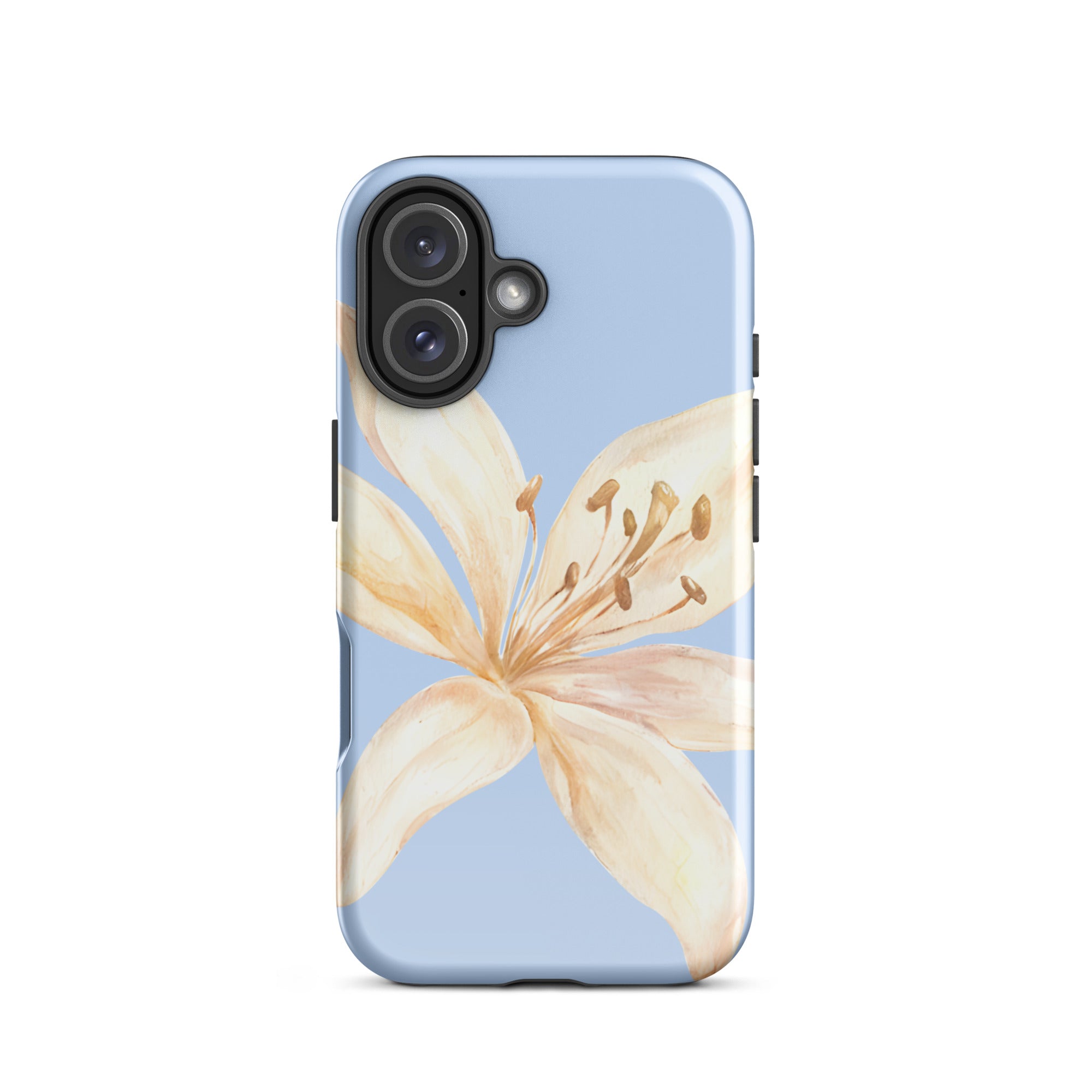 Sky Blue Off White Tiger Lily IPhone Case - Floral y2k preppy phone cover with delicate flower design on blue background