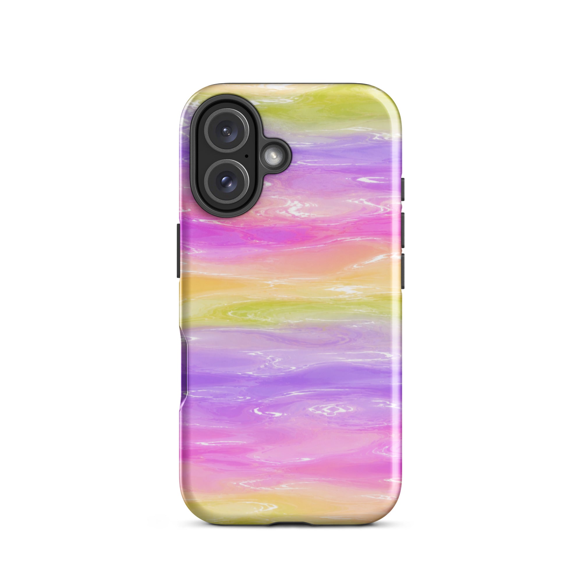 Front view of colorful marble iPhone case with triple camera cutout
