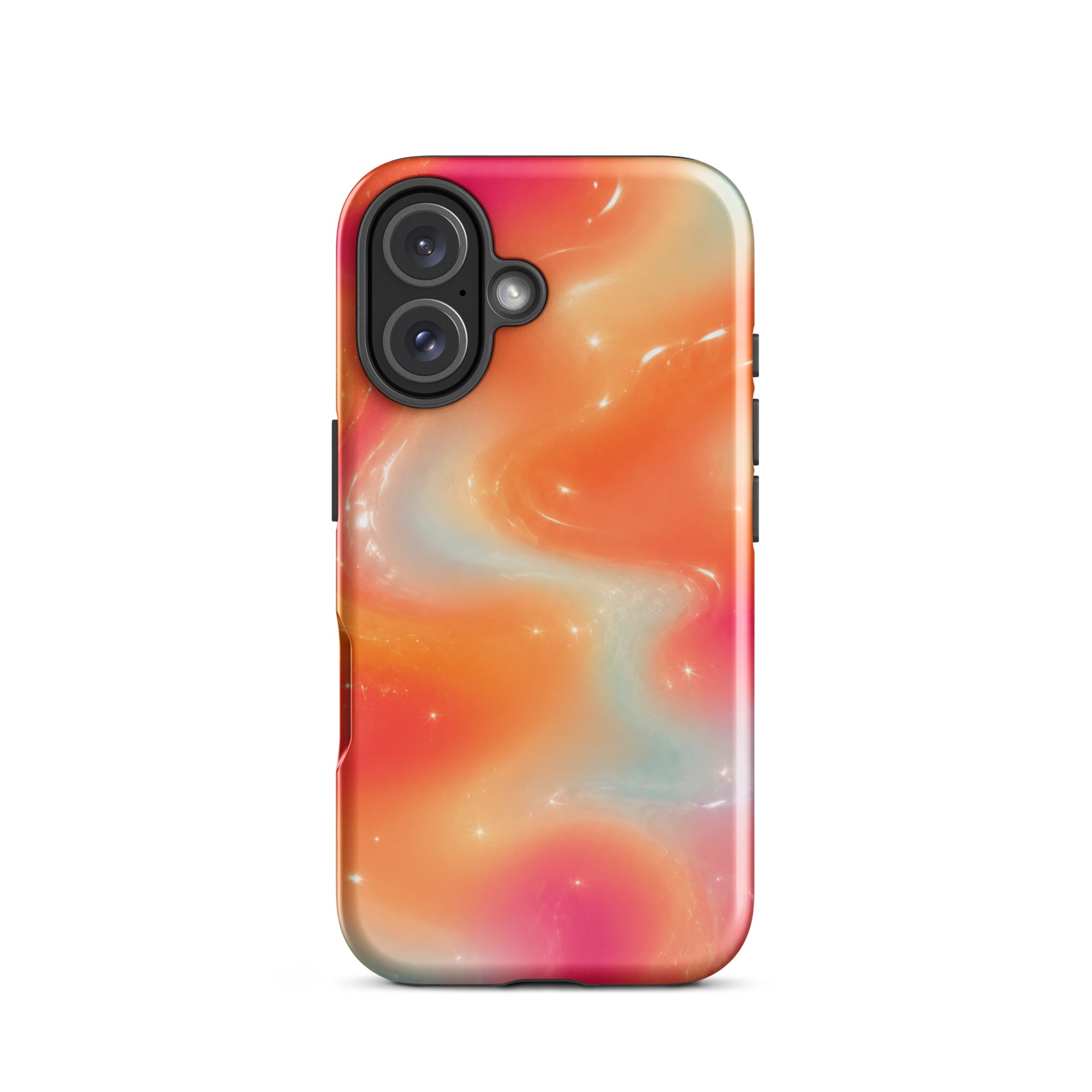 Side view of iPhone with durable swirl pattern protective case and impact absorption features