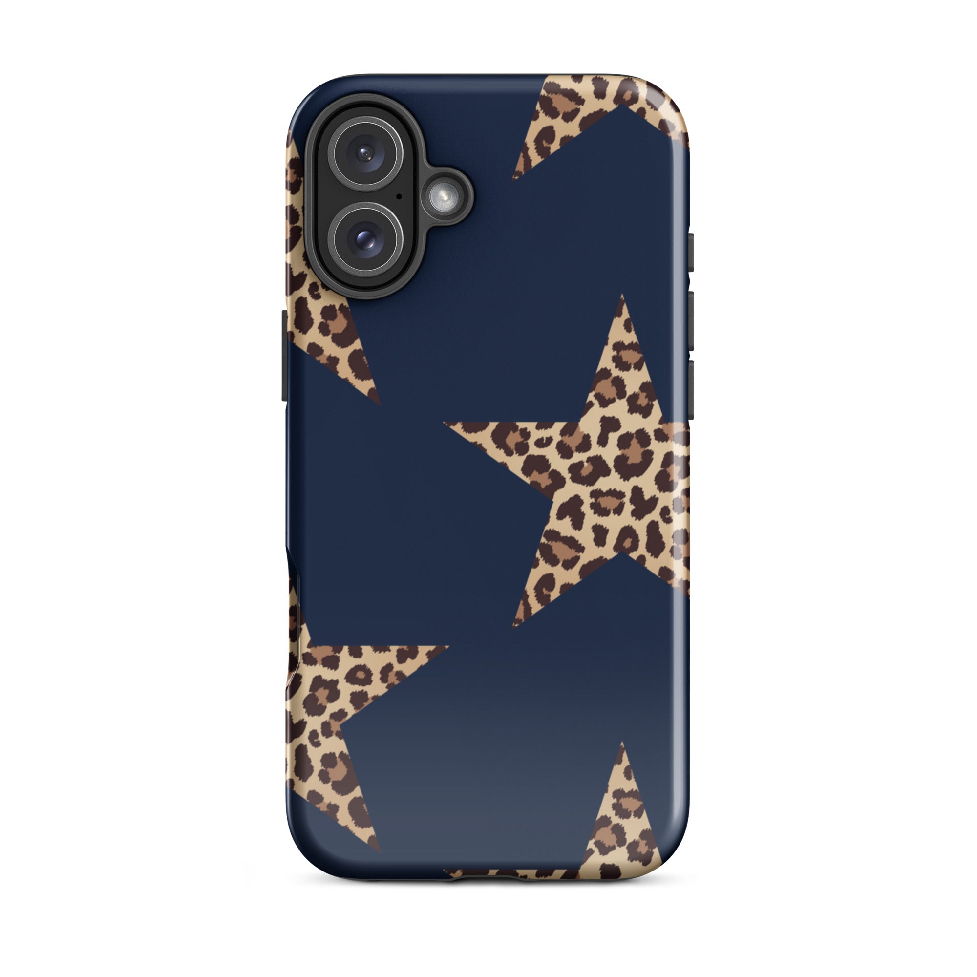 Navy Cheetah Stars iPhone Case - Leopard Star phone cover Dual Layer Bold Style with cheetah print star design on navy background