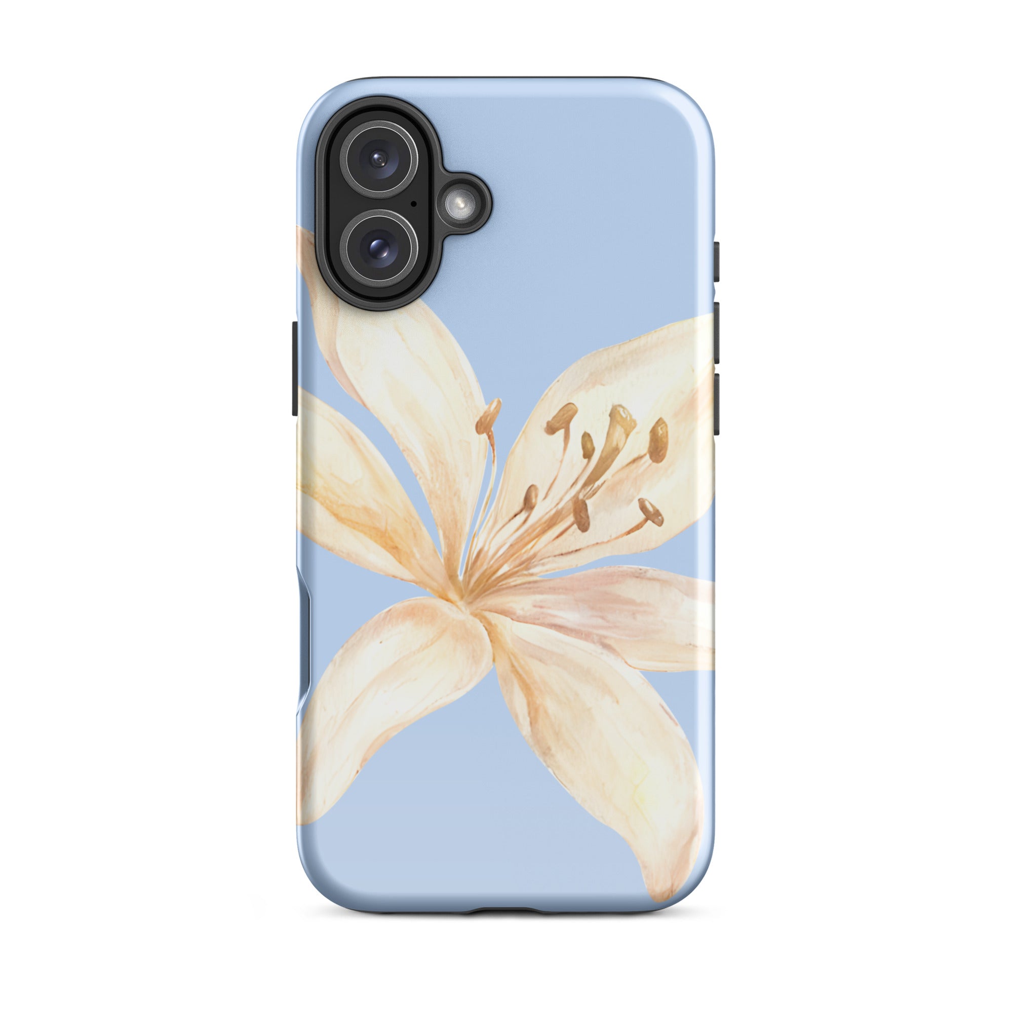 Sky Blue Off White Tiger Lily IPhone Case - Floral y2k preppy phone cover with large off white tiger lily design