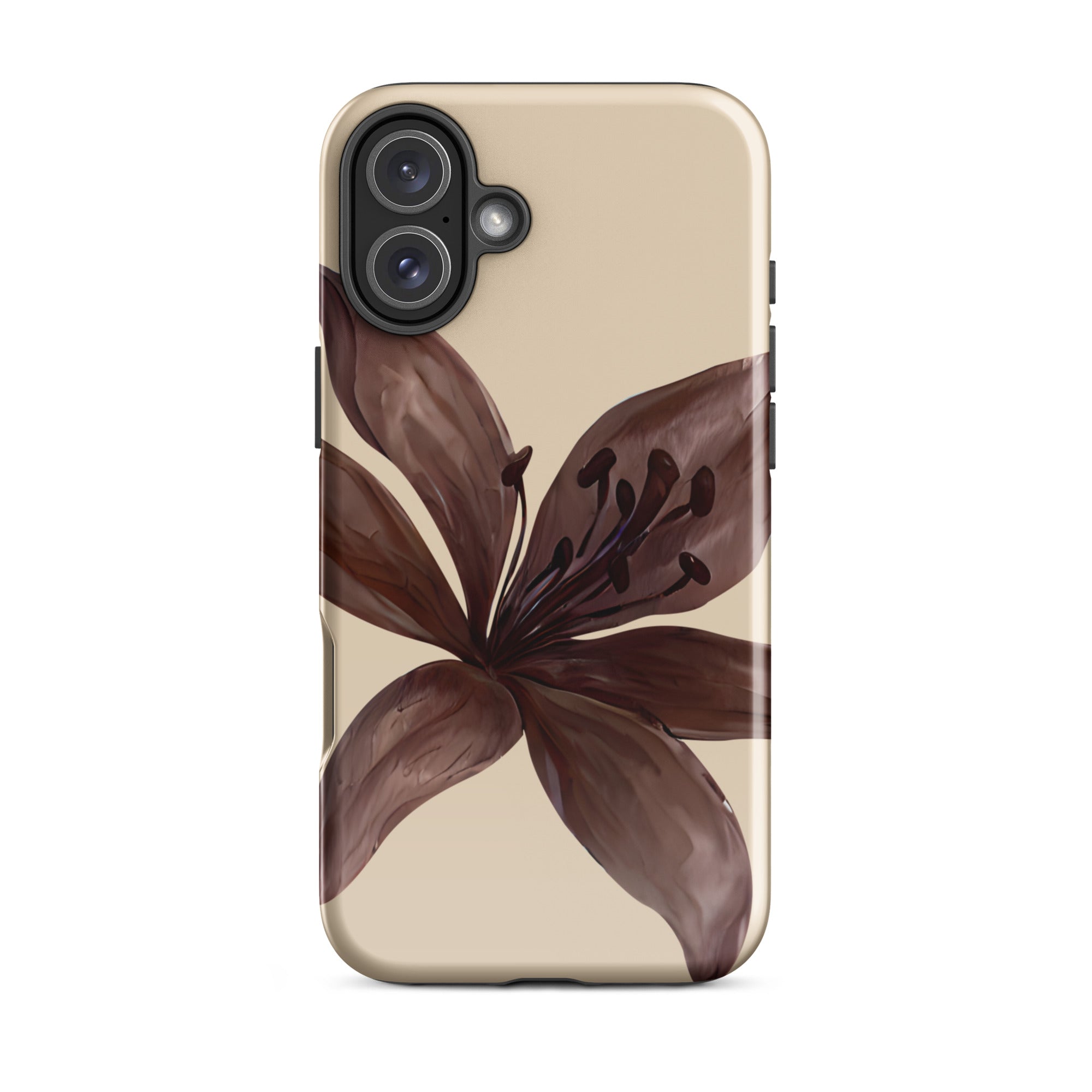 Cream Brown Tiger lily Floral iphone case 16 plus glossy 