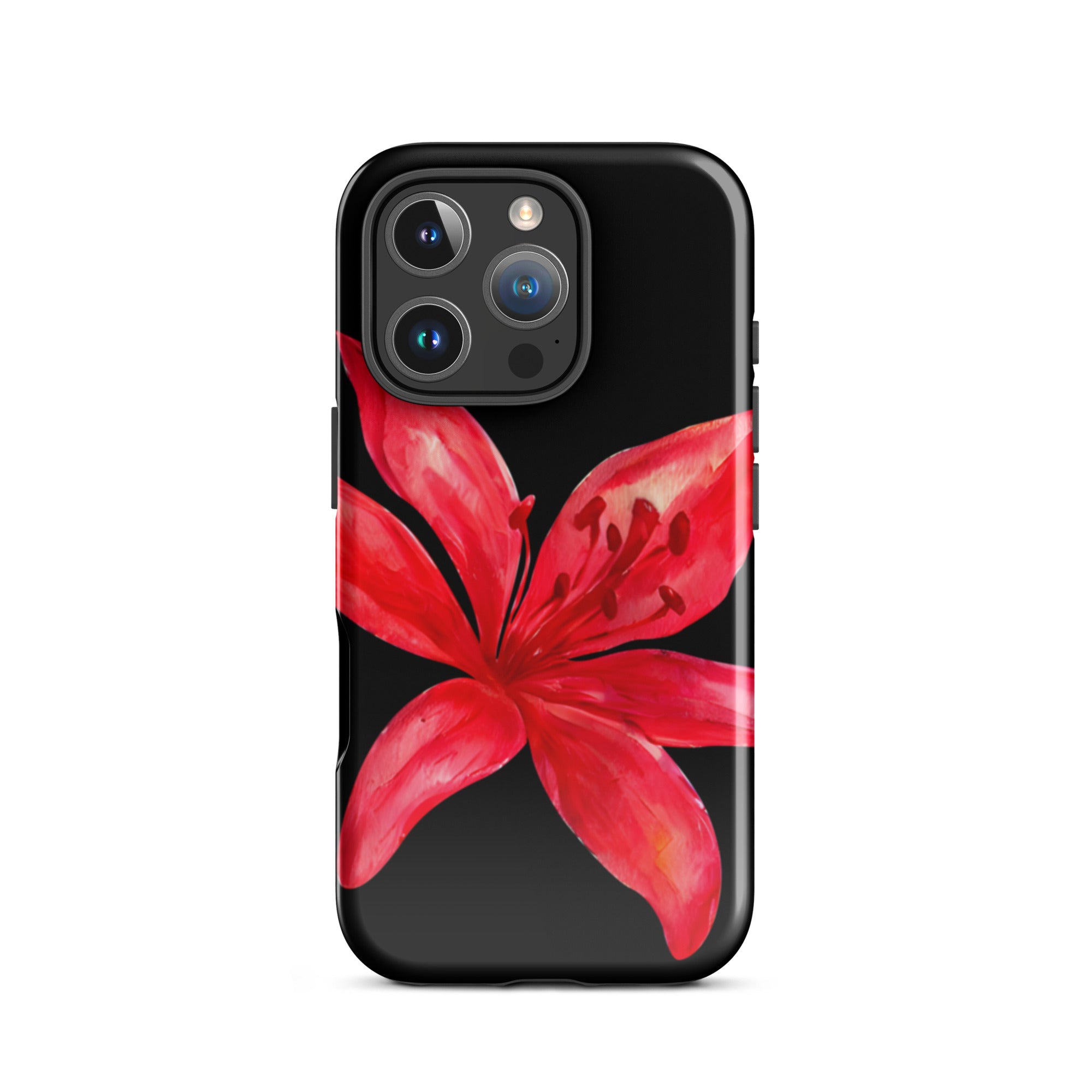 Red Tiger Lily IPhone Case - Y2K Floral Black Phone Case With Dual Layer Protection In Glossy Or Matte Finish with red flower design