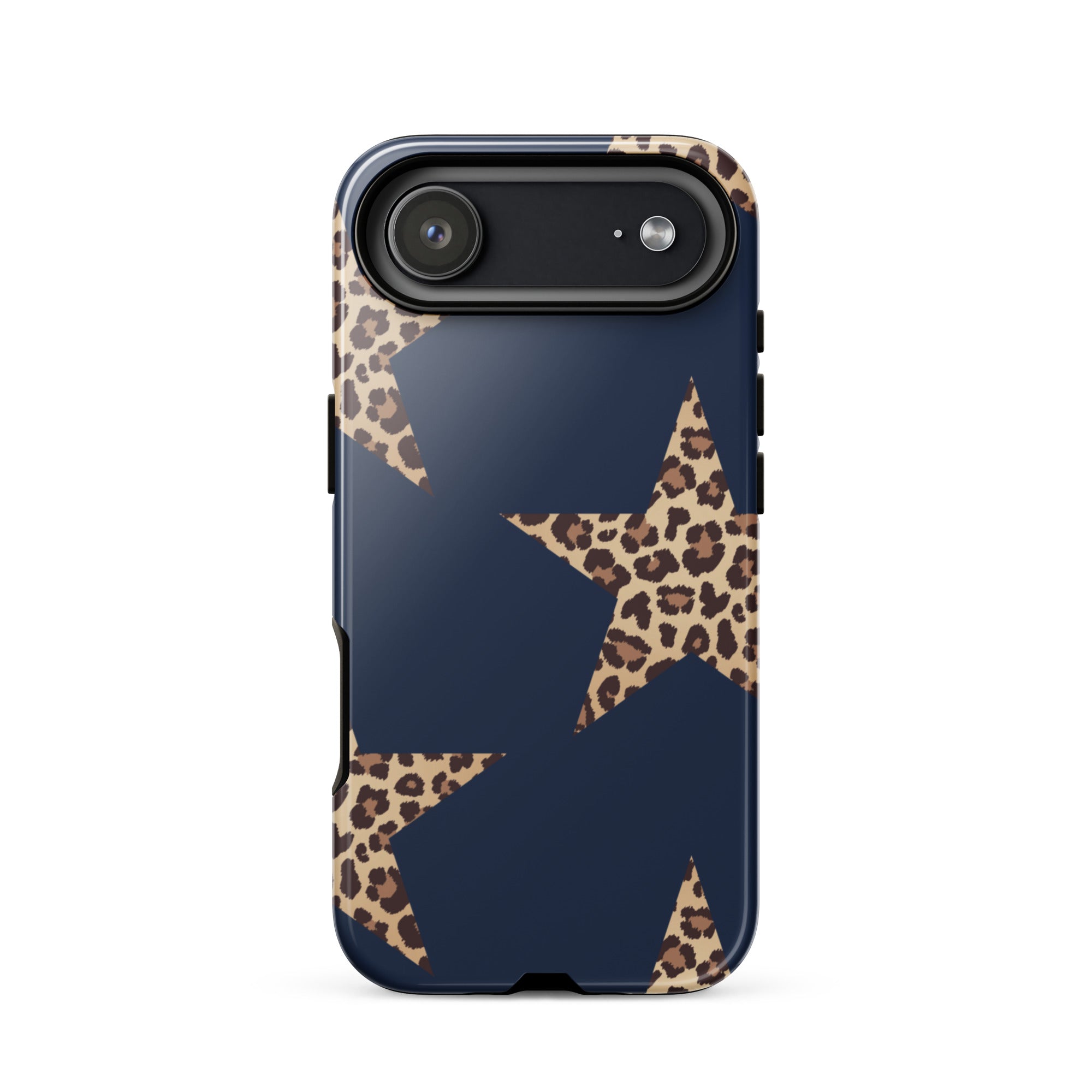 Navy Cheetah Stars iPhone Case - Leopard Star phone cover Dual Layer Bold Style with cheetah print stars on navy background