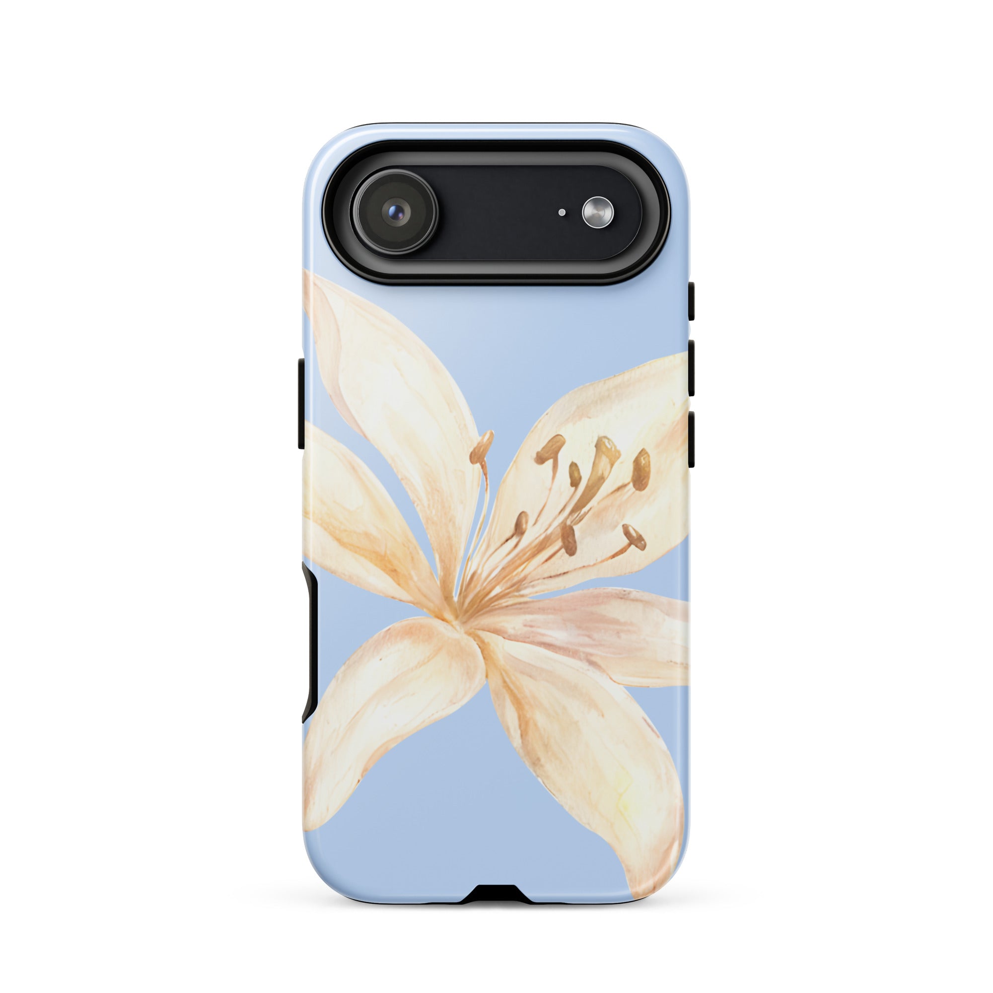 Sky Blue Off White Tiger Lily IPhone Case - Floral y2k preppy phone cover with large white lily on blue background