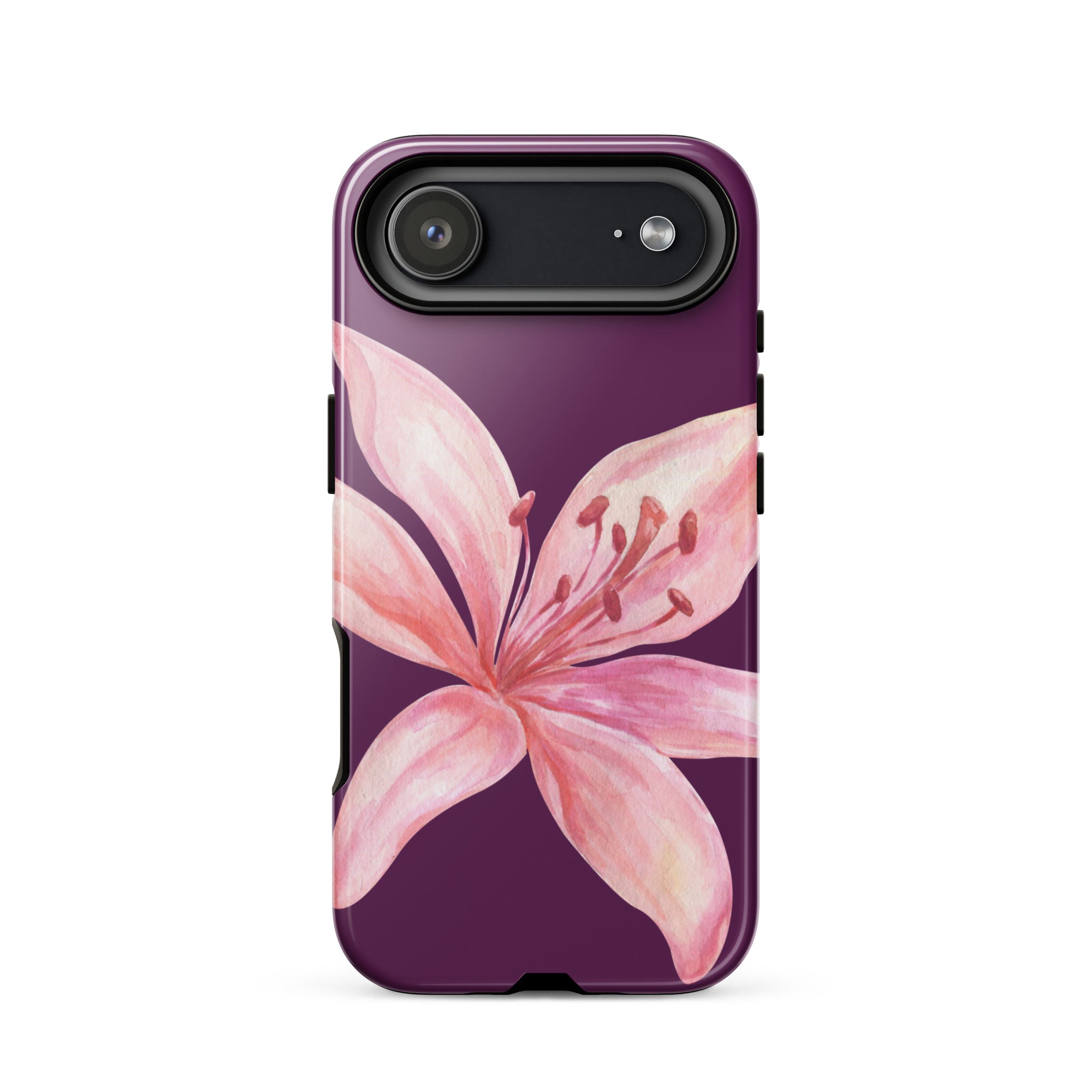 Tiger Lily Purple Pink iPhone Case - Dual Layer Protection With Polycarbonate Outer Shell with floral design and camera cutout