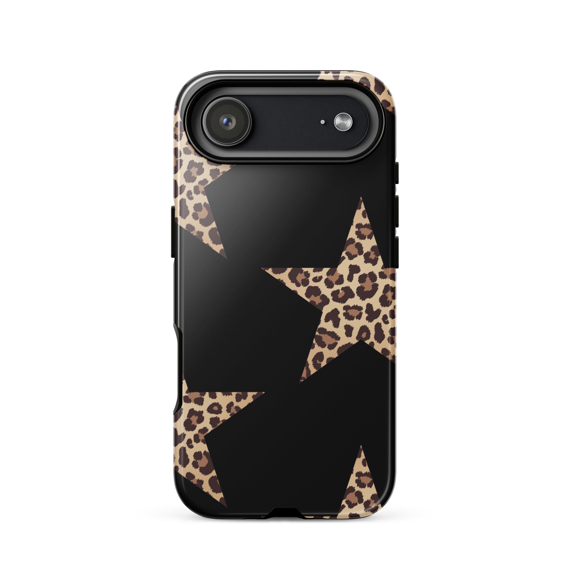 Black Cheetah Stars iPhone case with leopard-print stars and rugged dual-layer protection.