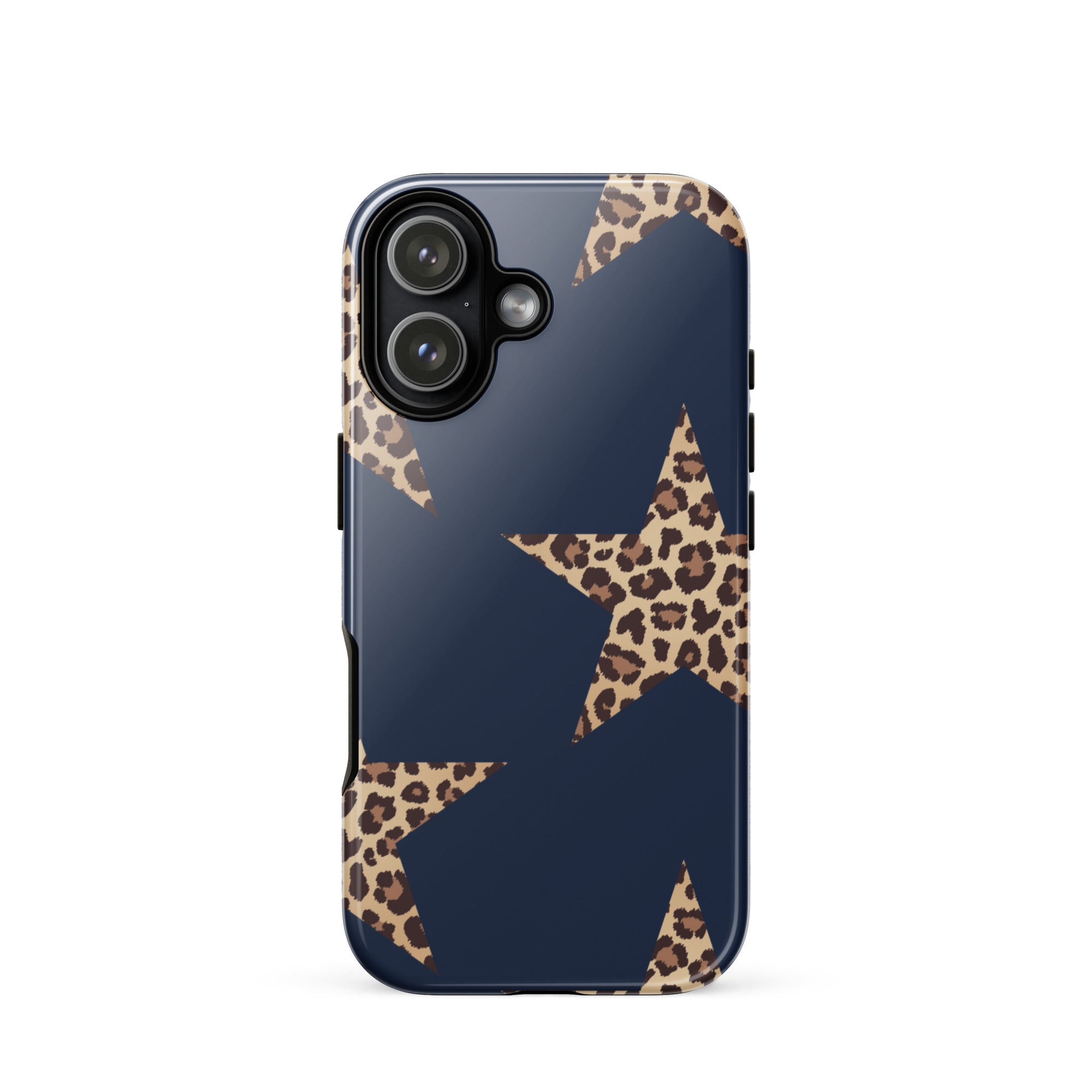Navy Cheetah Stars iPhone Case - Leopard Star phone cover Dual Layer Bold Style with trendy leopard star design on navy background