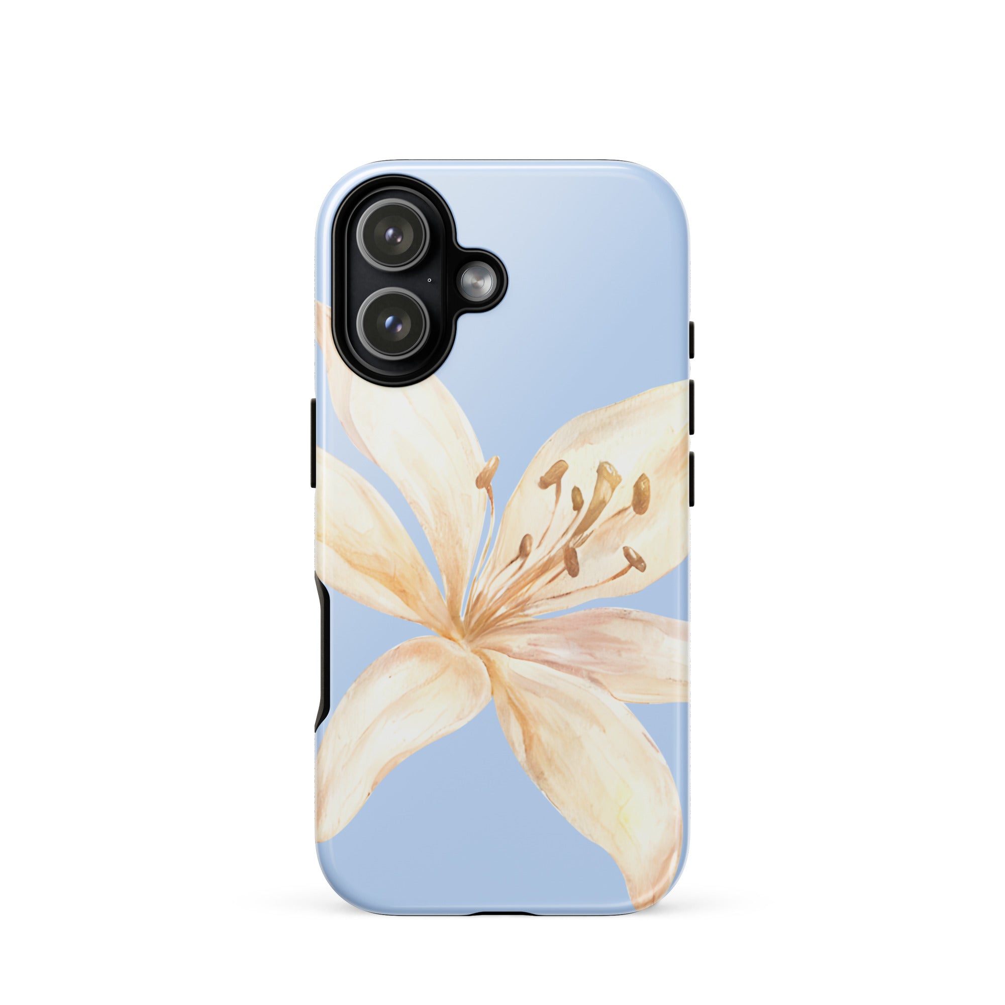 Sky Blue Off White Tiger Lily IPhone Case - Floral y2k preppy phone cover with a delicate tiger lily design