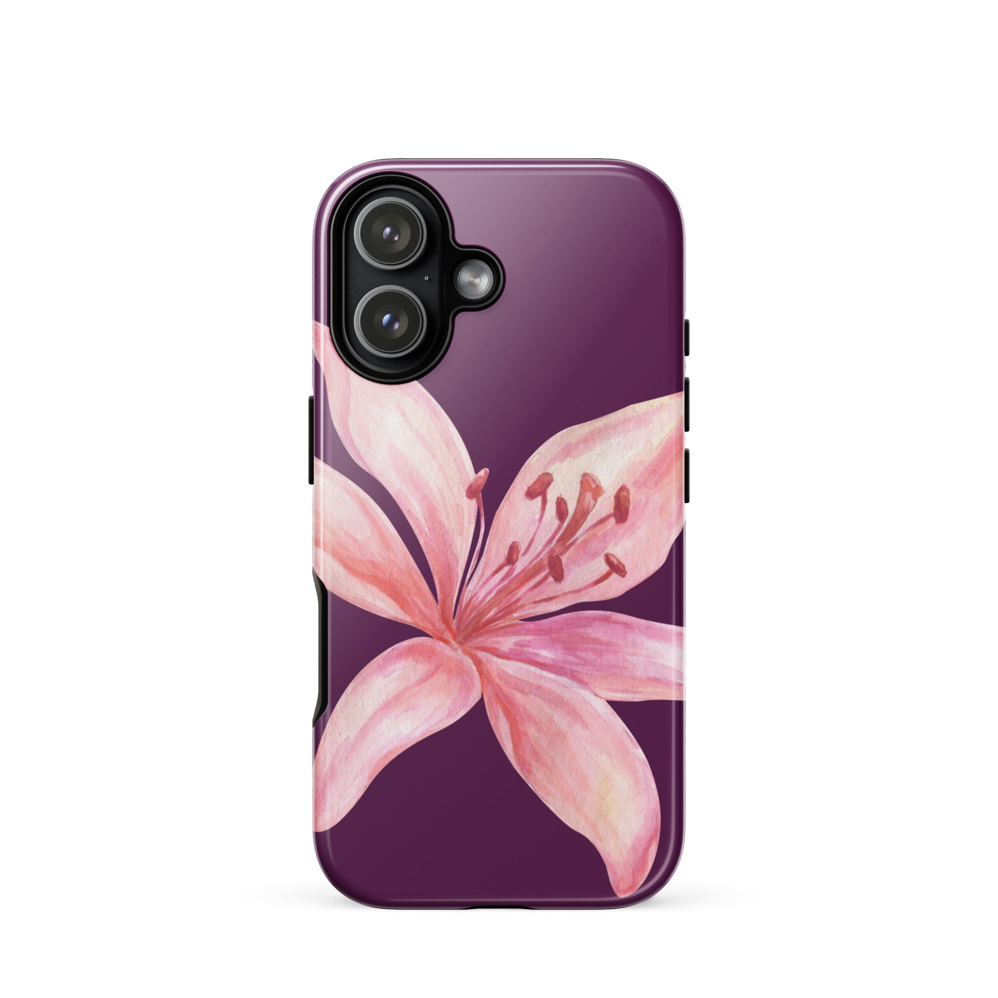 Tiger Lily Purple Pink iPhone Case - Dual Layer Protection With Polycarbonate Outer Shell featuring large pink lily on purple background