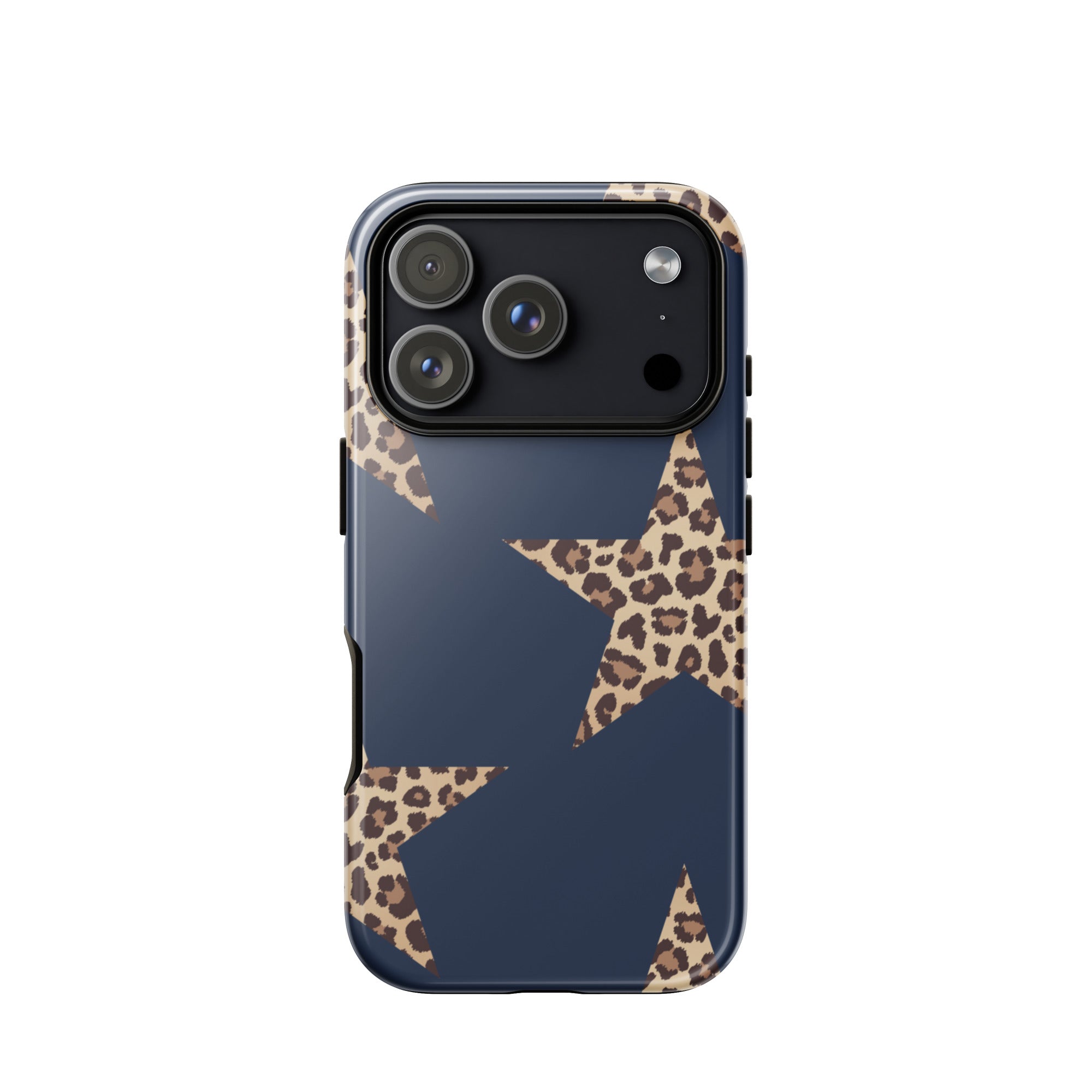 Navy Cheetah Stars iPhone Case - Leopard Star phone cover Dual Layer Bold Style with cheetah print stars and navy background