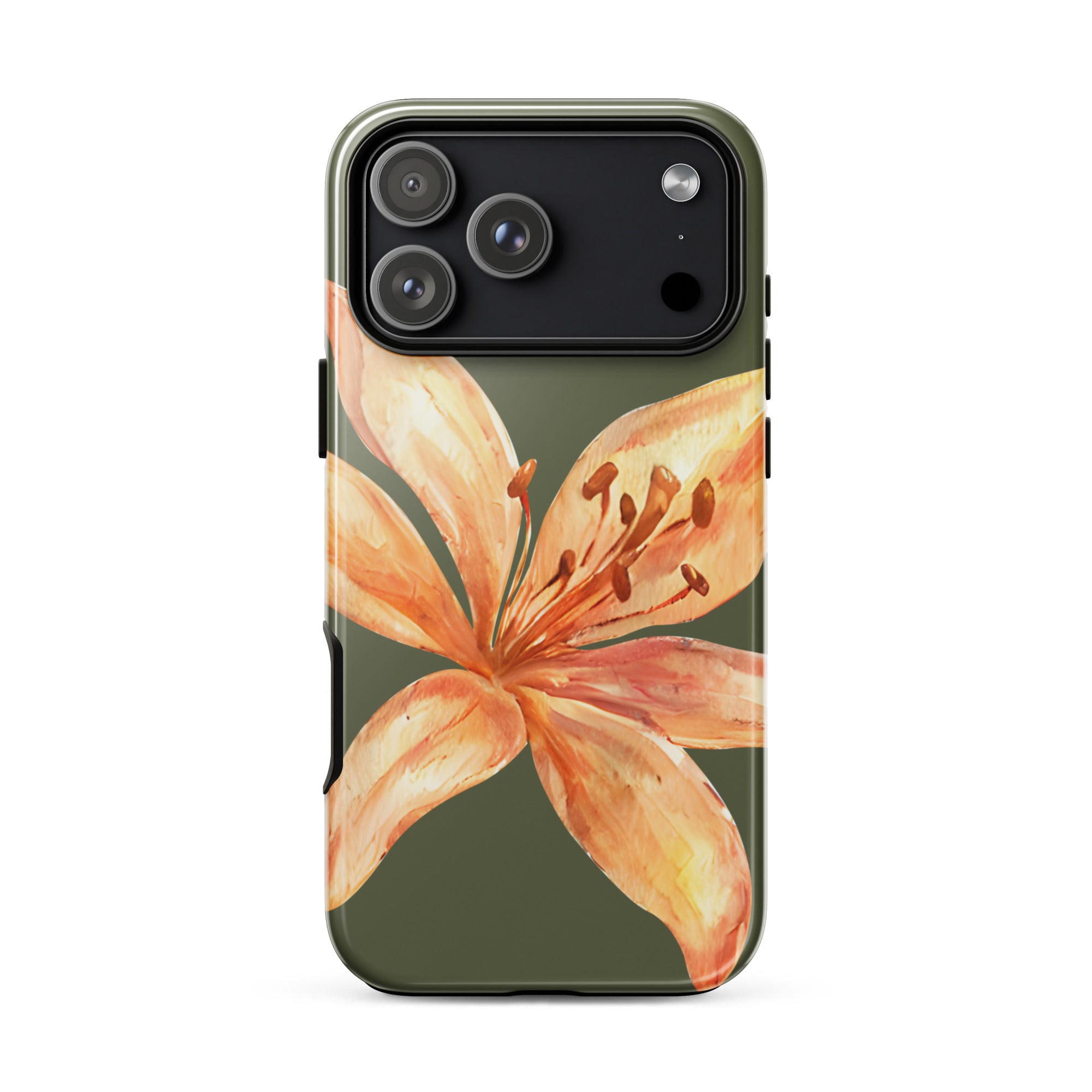 Tiger Lily IPhone Case - Botanical Art Floral y2k preppy Phone cover featuring a large orange lily on a green background