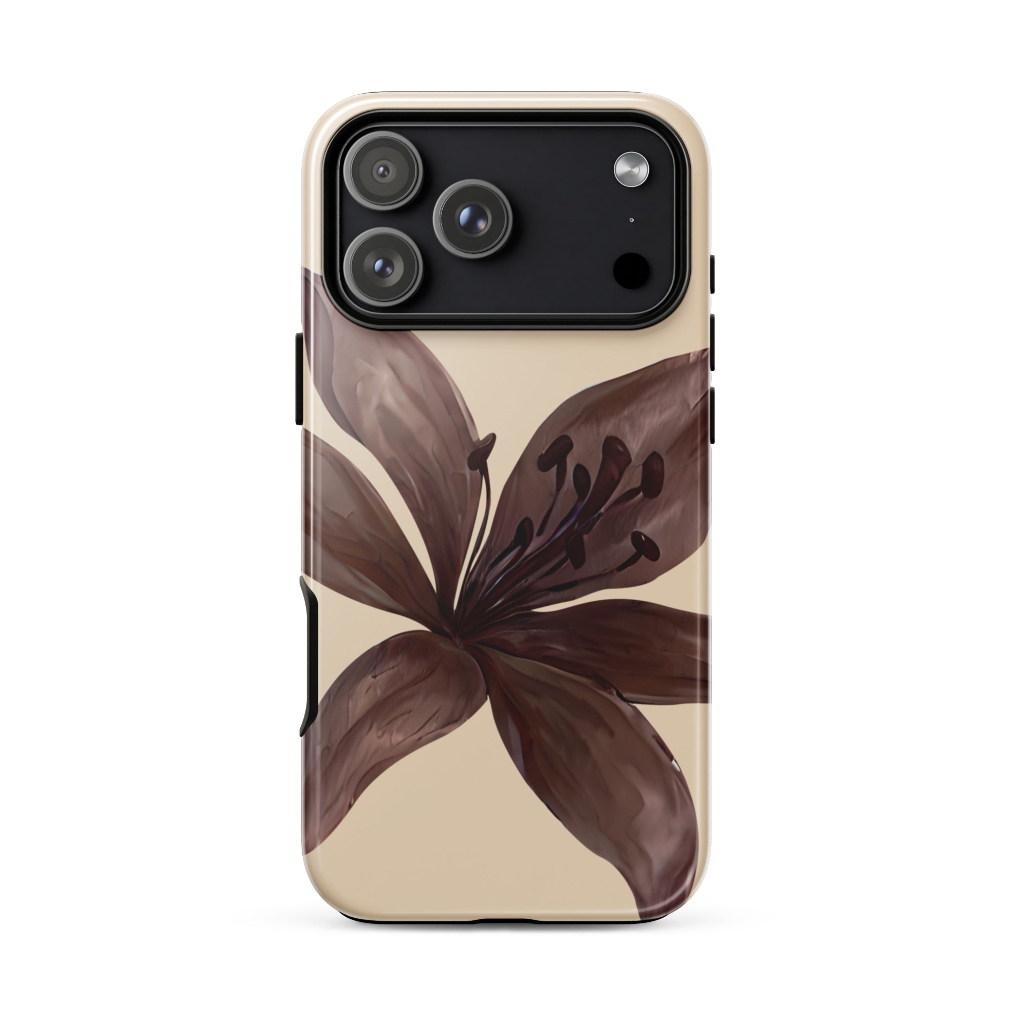 Cream Brown Tiger lily Floral iphone case 17 pro max glossy 