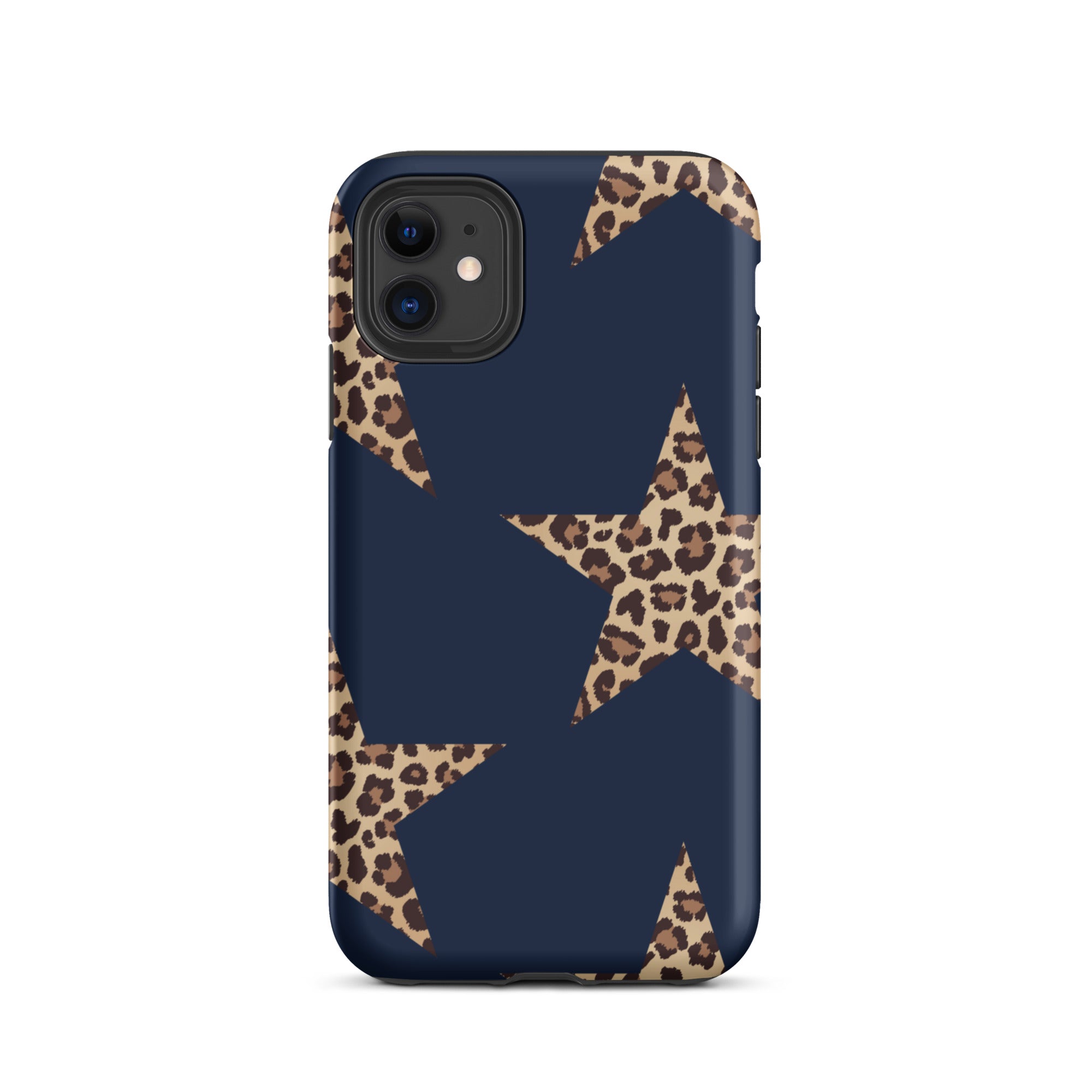 Navy Cheetah Stars iPhone Case - Leopard Star phone cover Dual Layer Bold Style with navy background and cheetah print stars design