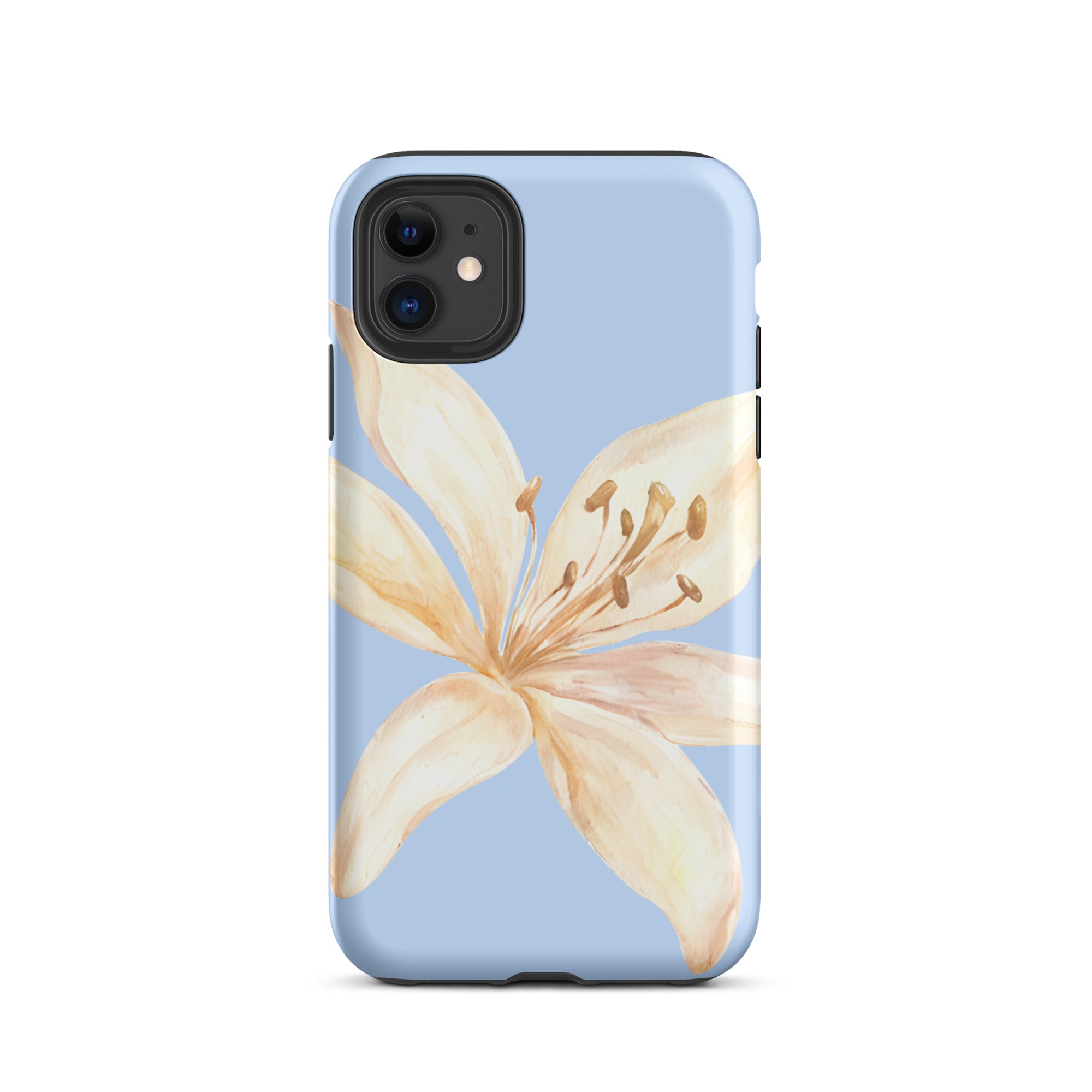Sky Blue Off White Tiger Lily IPhone Case - Floral y2k preppy phone cover with delicate lily design on blue background