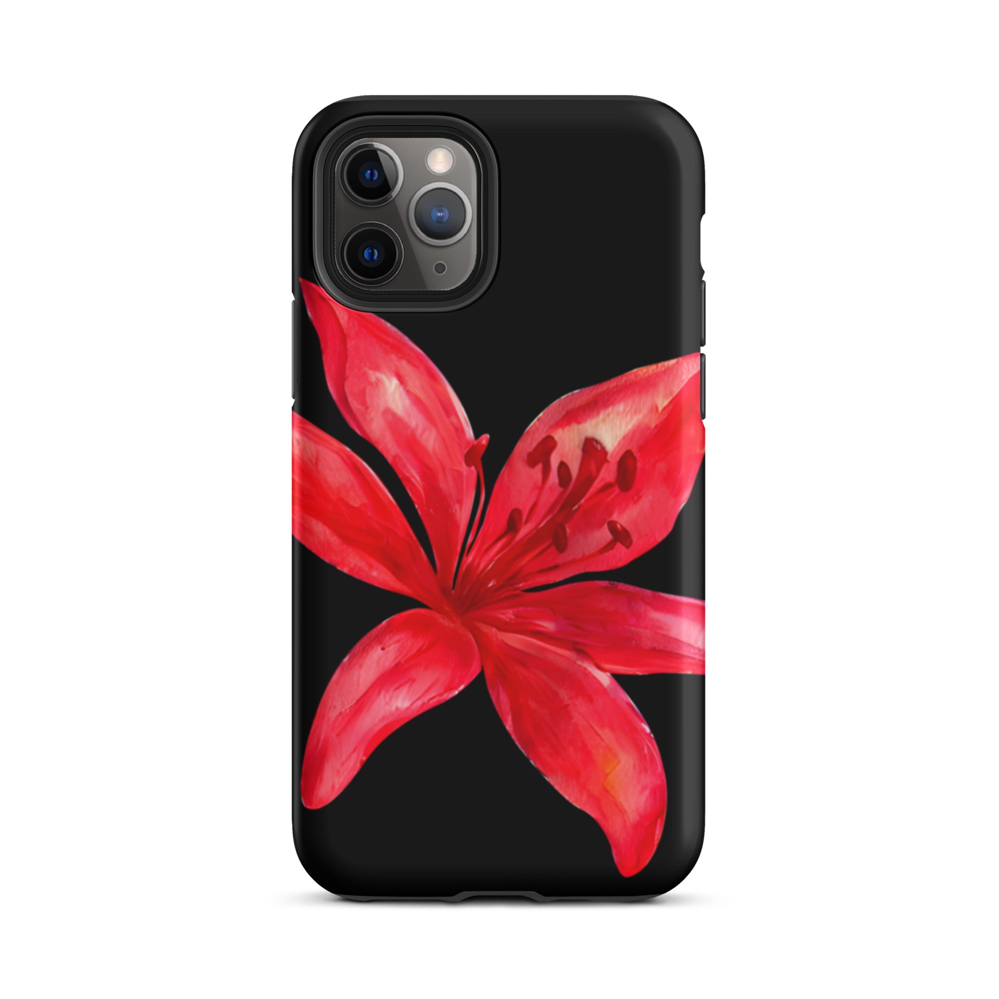 Red Tiger Lily IPhone Case - Y2K Floral Black Phone Case With Dual Layer Protection In Glossy Or Matte Finish with red flower design