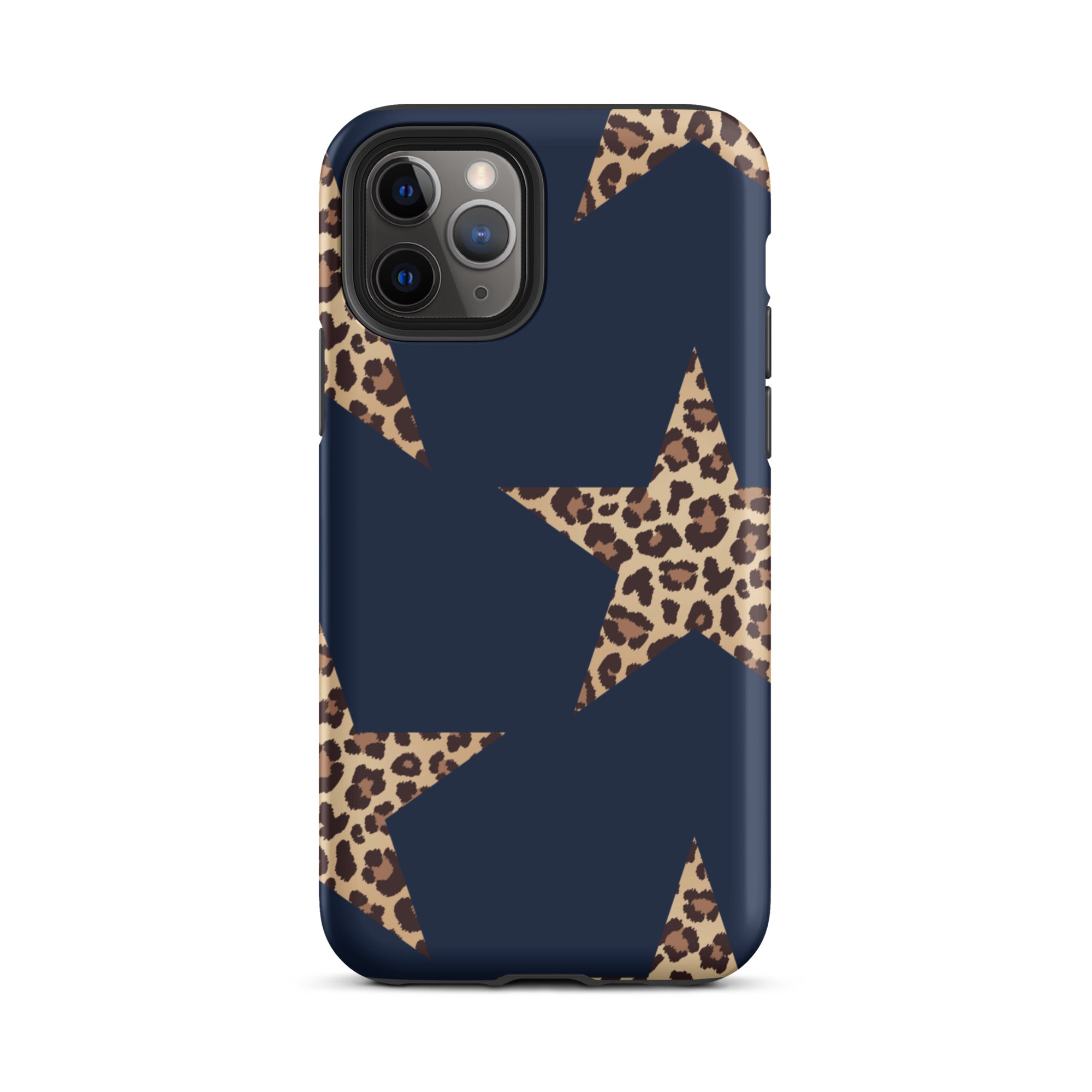 Navy Cheetah Stars iPhone Case - Leopard Star phone cover Dual Layer Bold Style with navy background and leopard print stars design