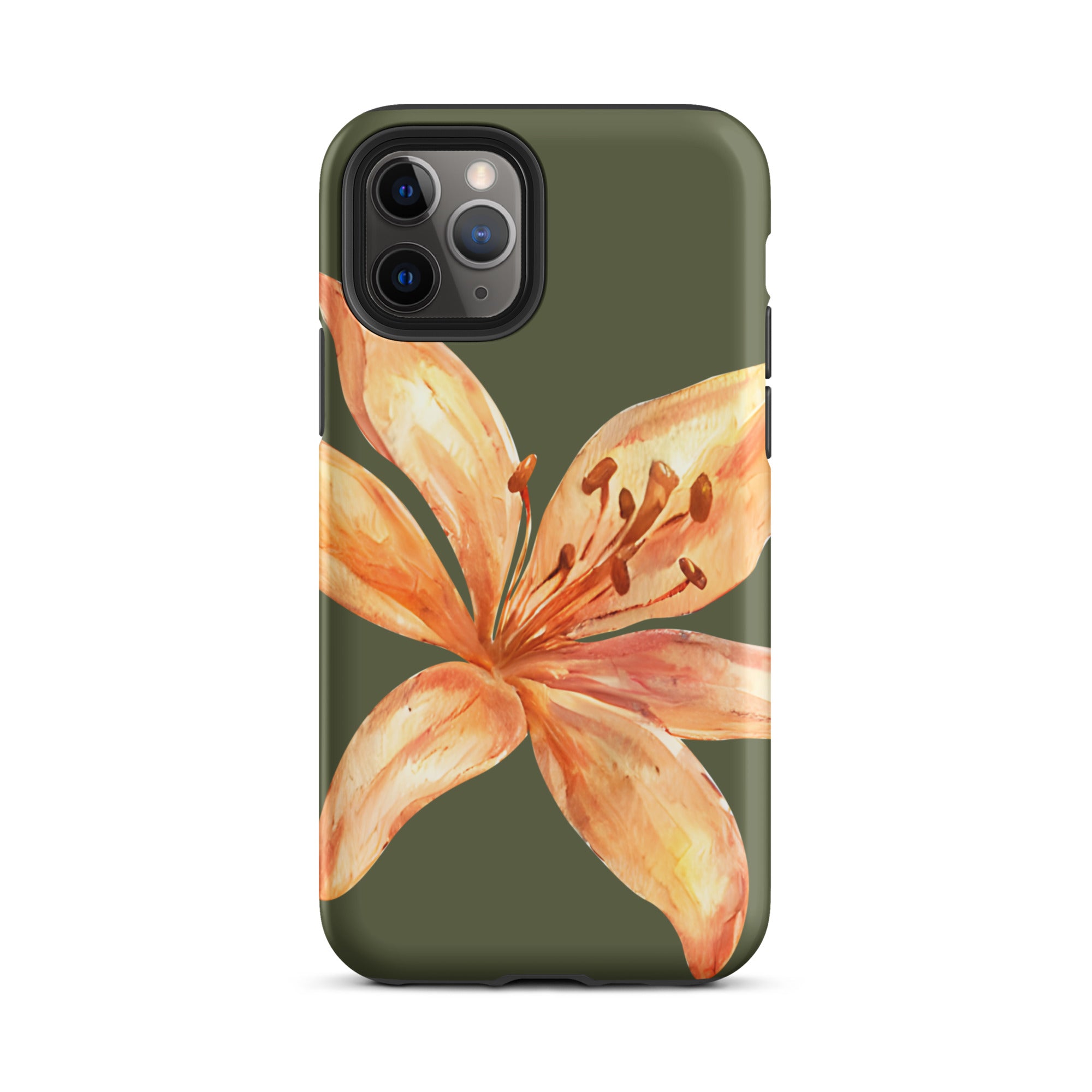 Tiger Lily IPhone Case - Botanical Art Floral y2k preppy Phone cover with orange lily design on green background