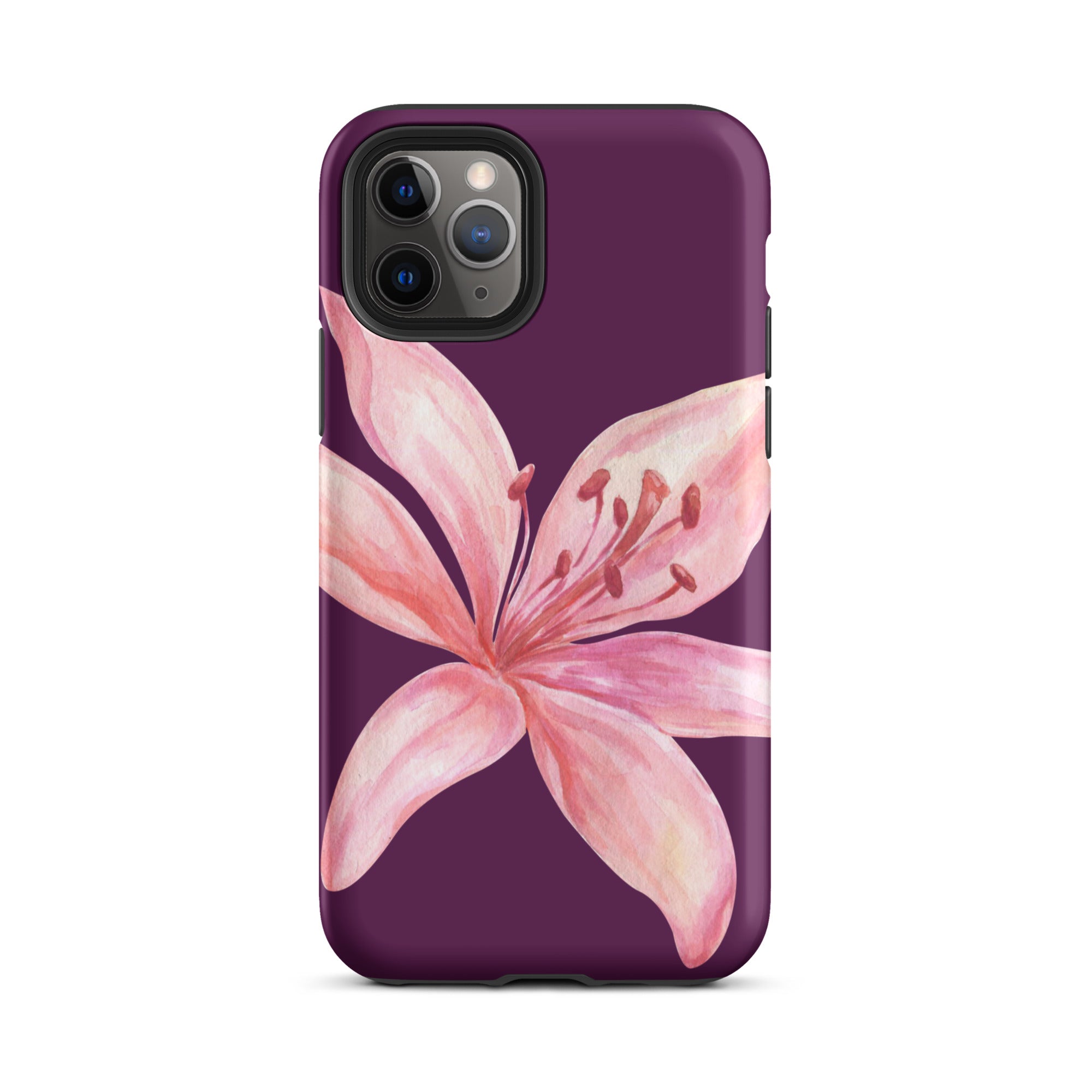 Tiger Lily Purple Pink iPhone Case - Dual Layer Protection With Polycarbonate Outer Shell featuring a pink lily on purple background