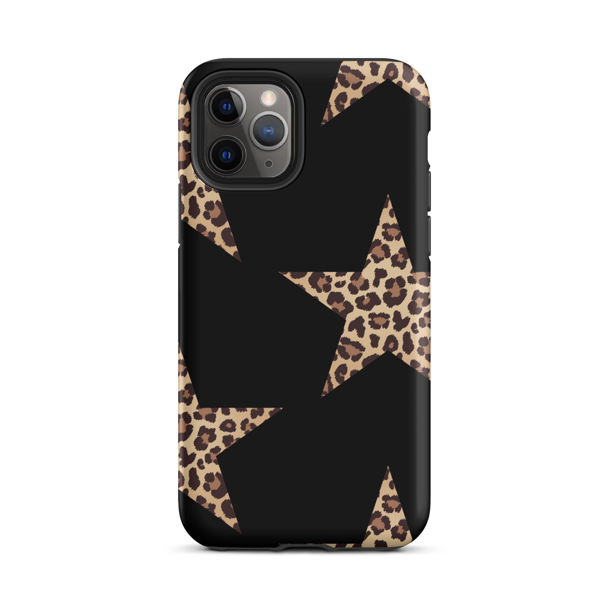 Black Cheetah Stars iPhone Case with leopard-print stars and dual-layer protection.