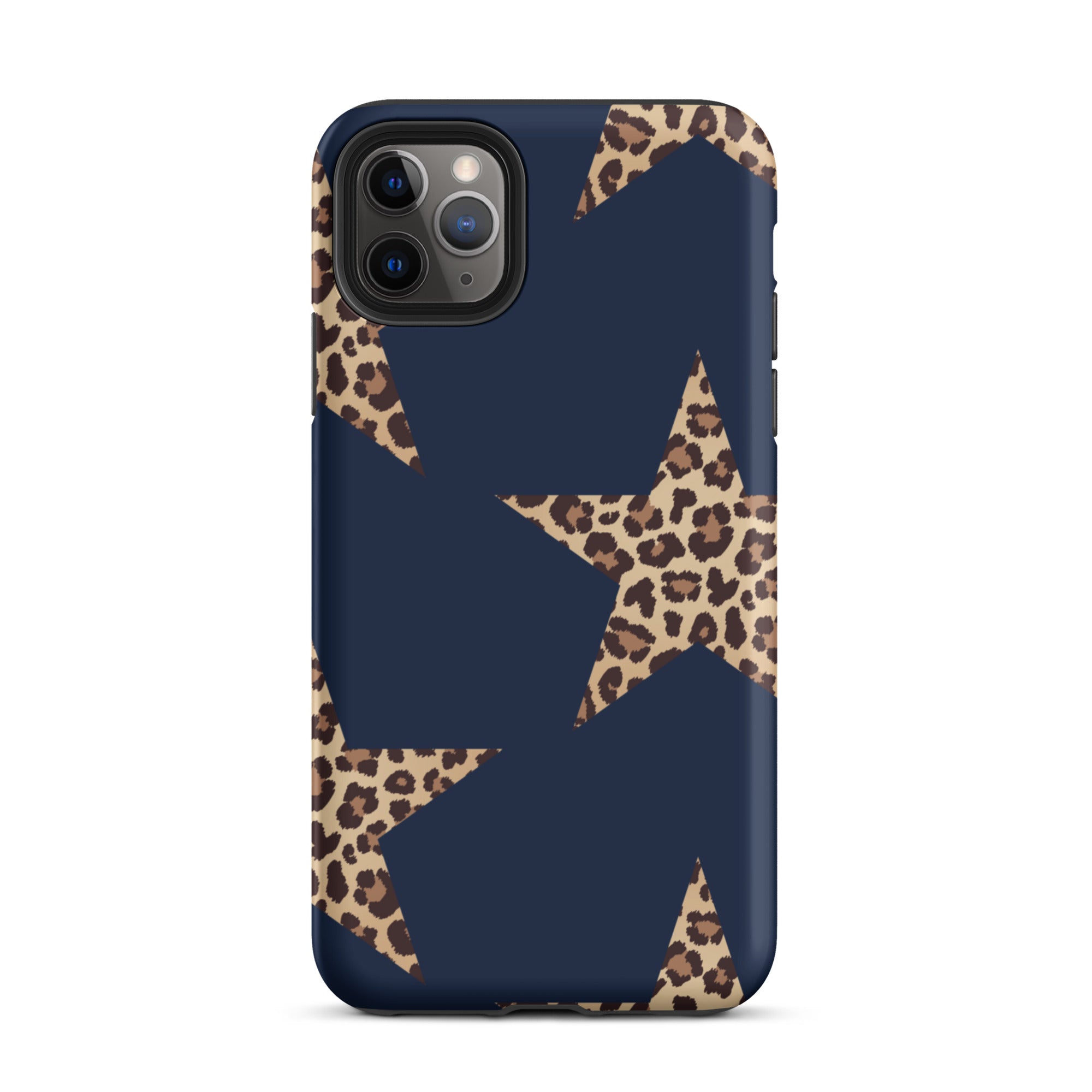Navy Cheetah Stars iPhone Case - Leopard Star phone cover Dual Layer Bold Style with cheetah print stars on navy background