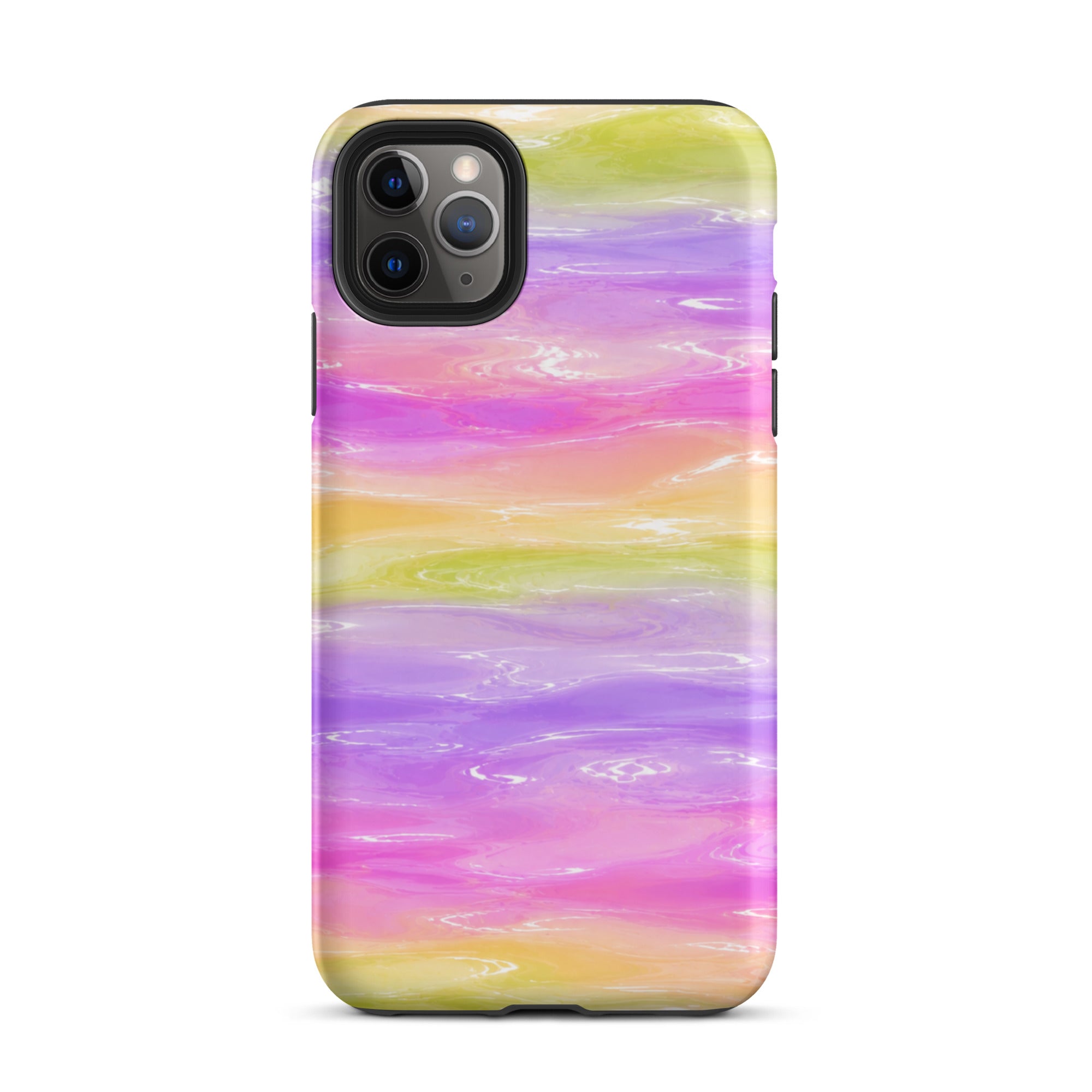 Close-up of colorful marble iPhone case with camera