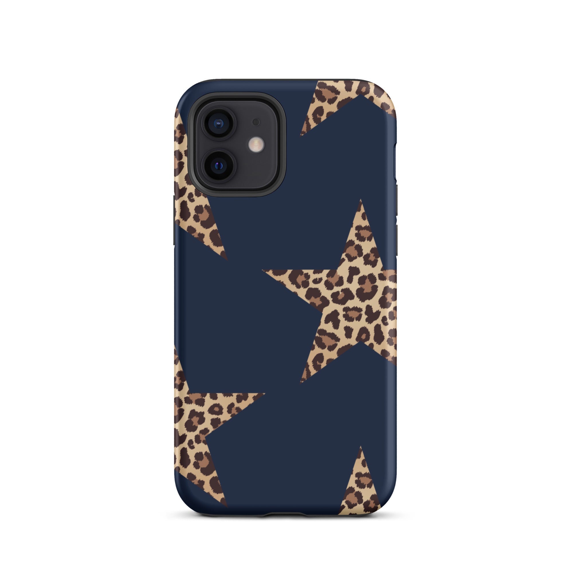 Navy Cheetah Stars iPhone Case - Leopard Star phone cover Dual Layer Bold Style with cheetah print stars on navy background