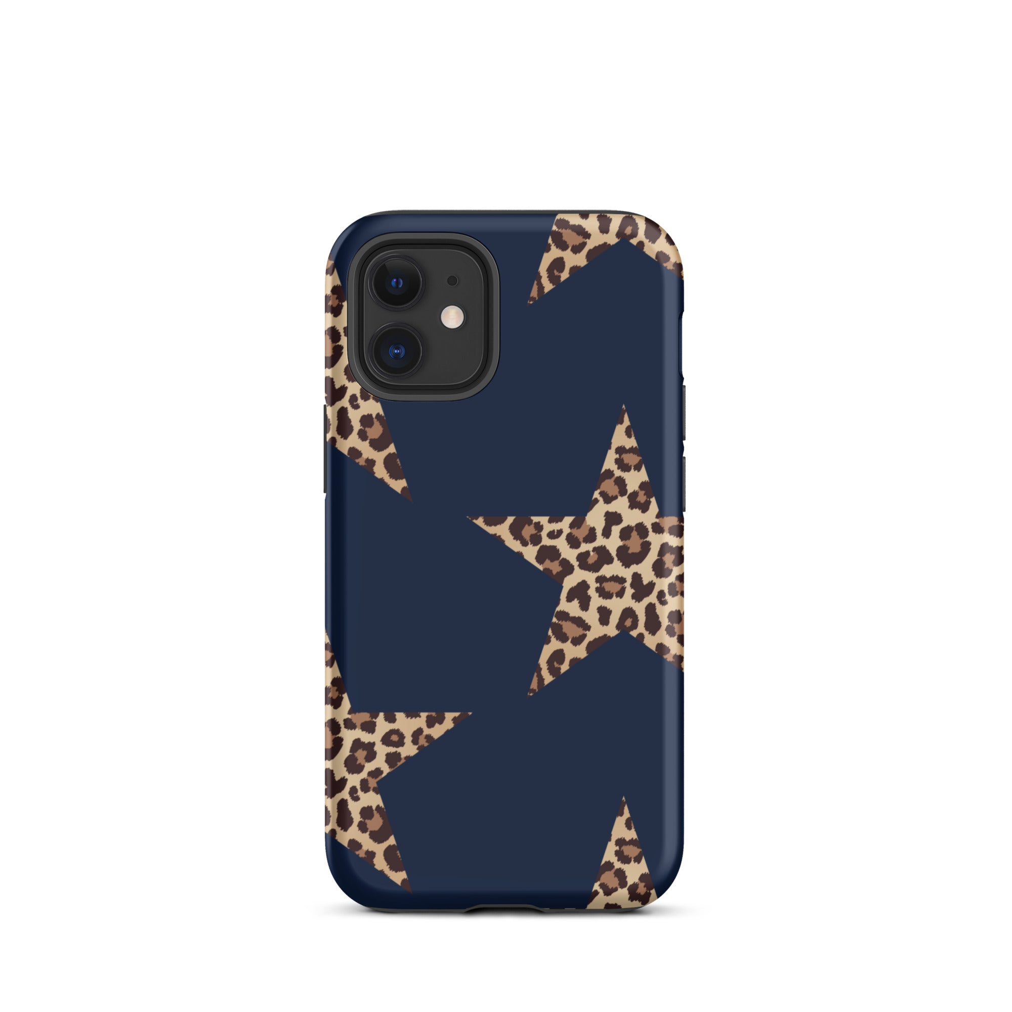 Navy Cheetah Stars iPhone Case - Leopard Star phone cover Dual Layer Bold Style with navy background and cheetah print star design