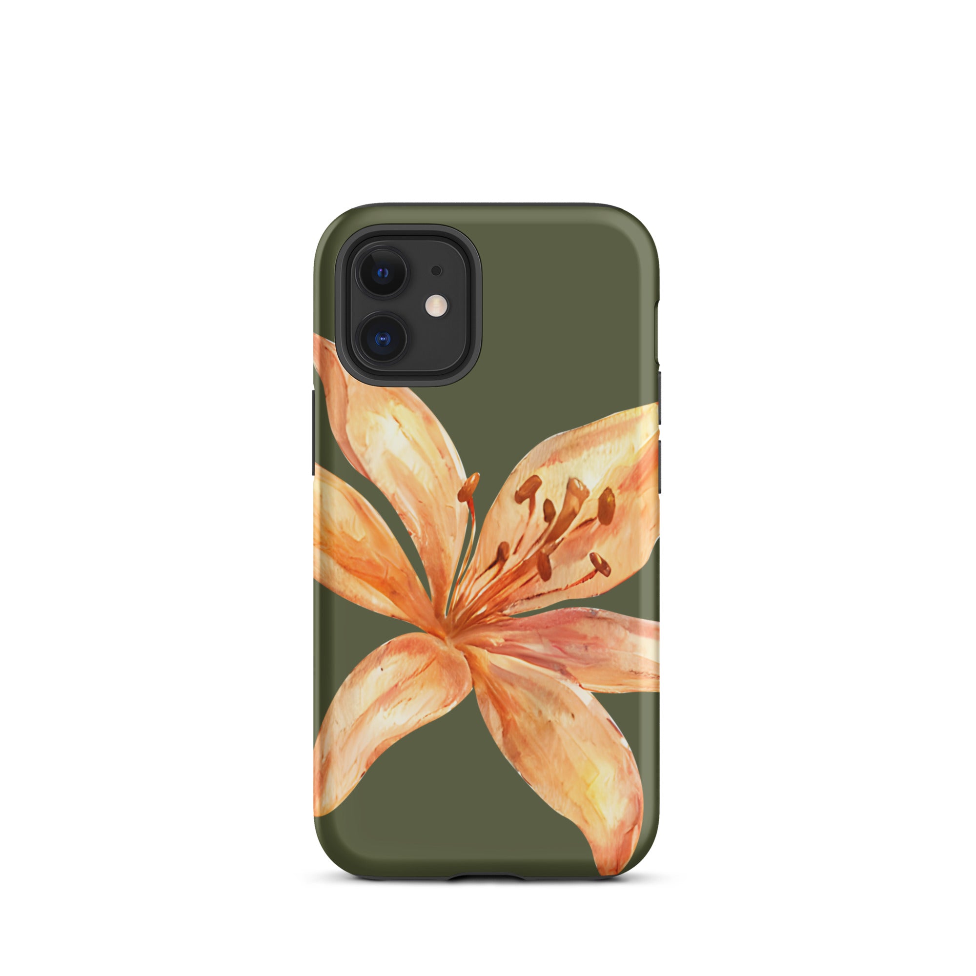 Tiger Lily IPhone Case - Botanical Art Floral y2k preppy Phone cover with orange lily design on green background