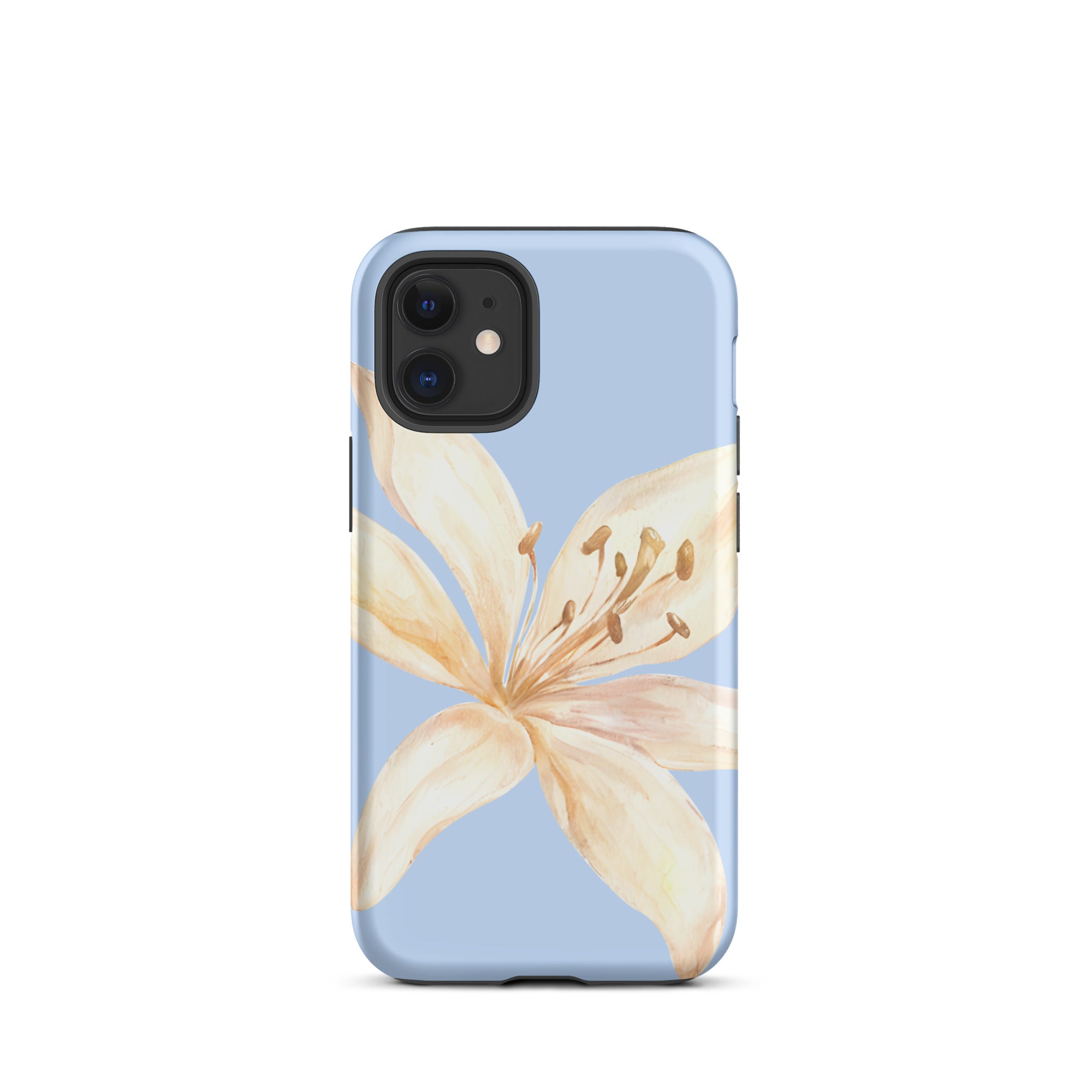 Sky Blue Off White Tiger Lily IPhone Case - Floral y2k preppy phone cover featuring a large off white lily on blue background