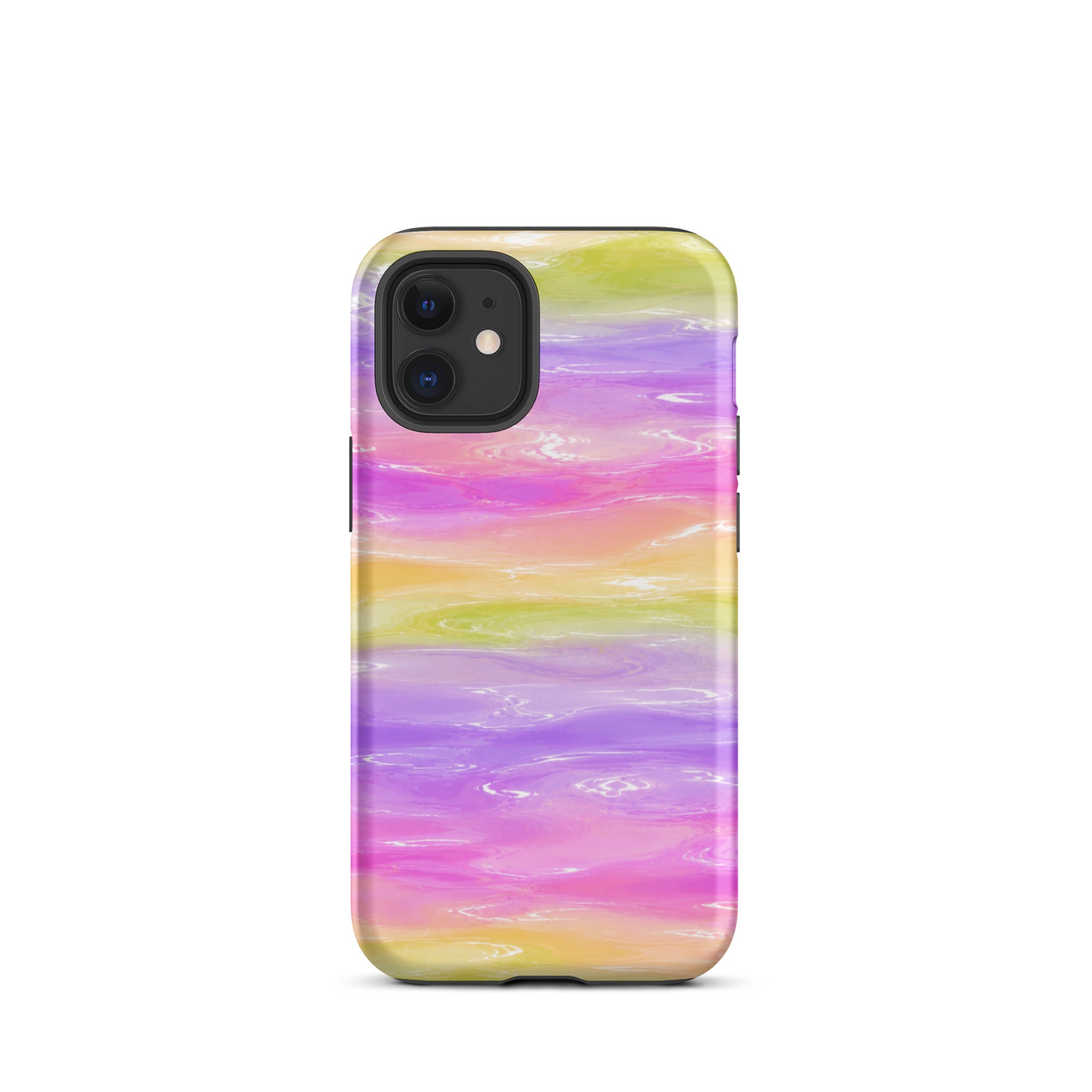 Side view of colorful marble iPhone case with camera