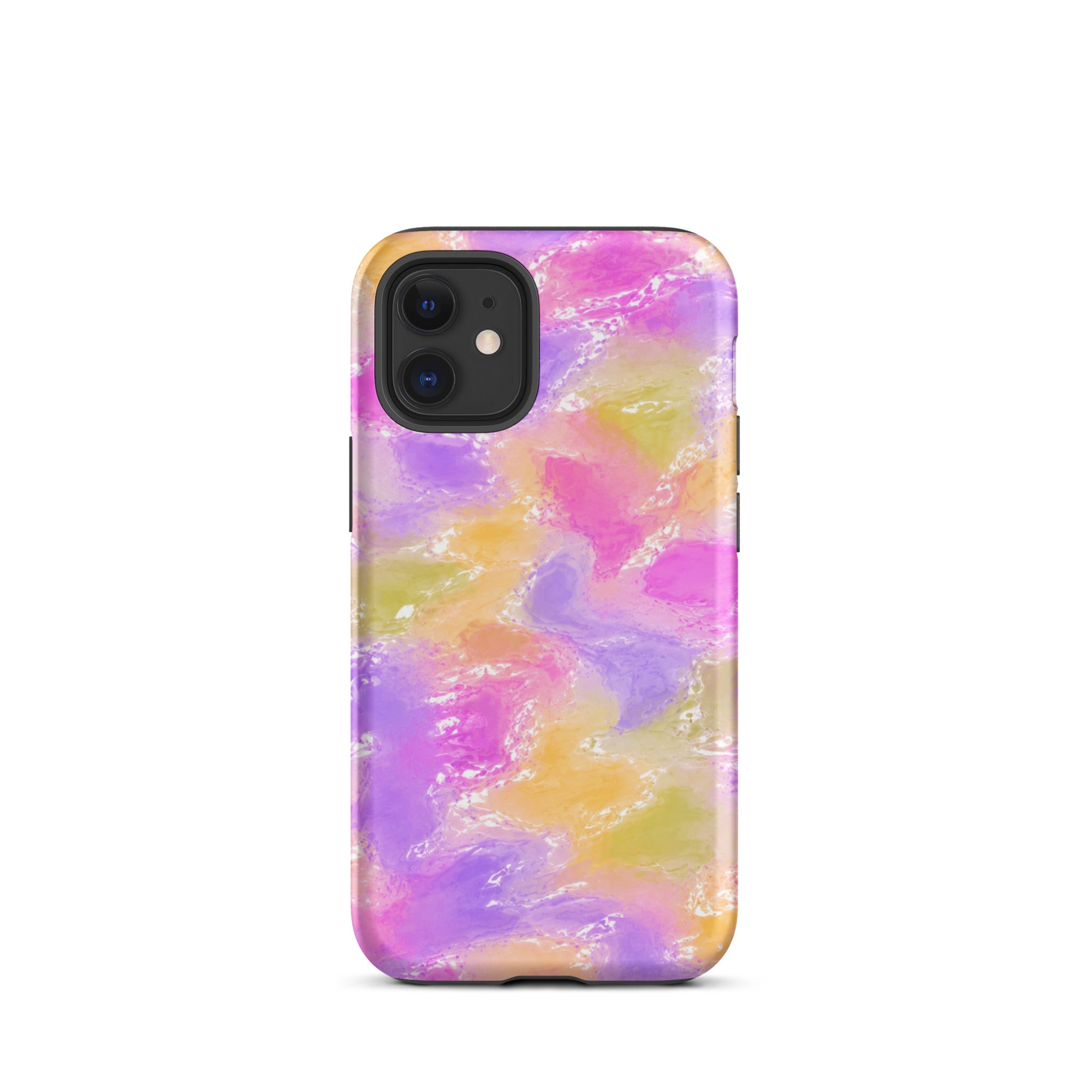 Front view of colorful abstract iPhone case with impact-resistant edges
