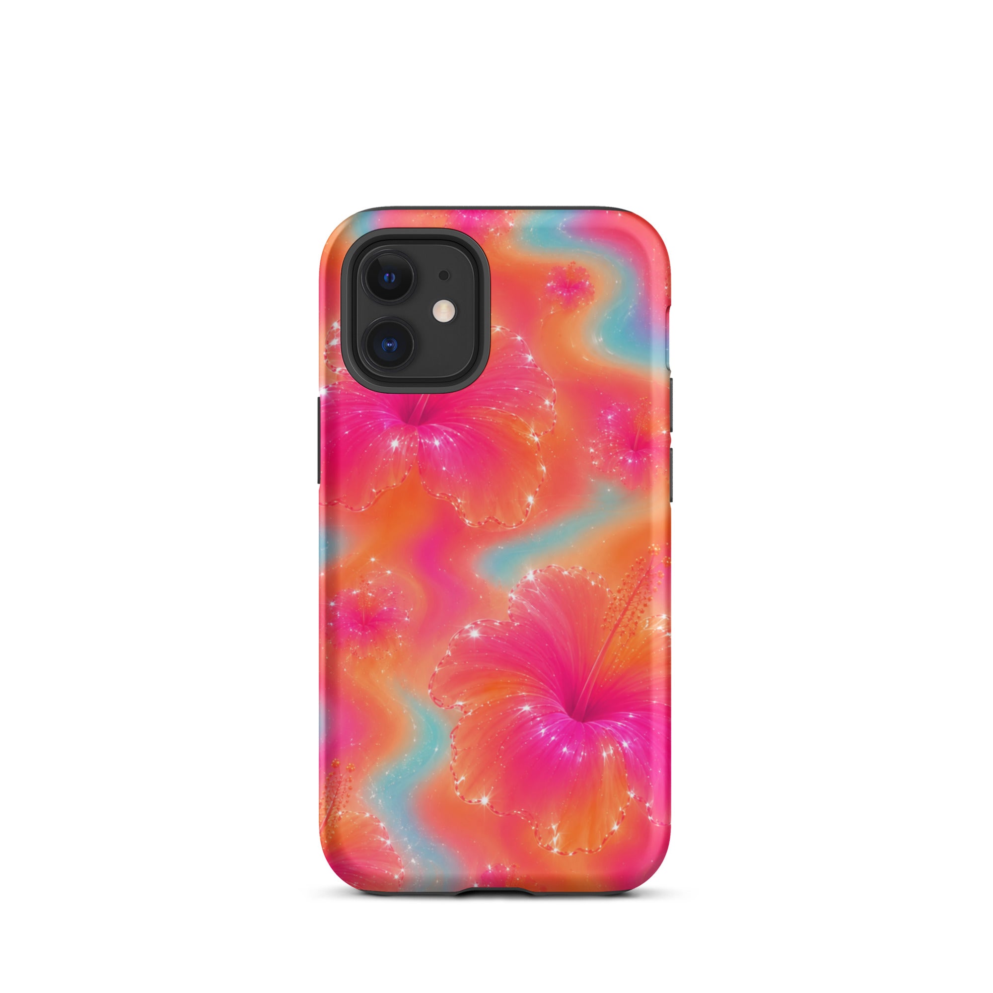 Side view of iPhone with floral shockproof protective case