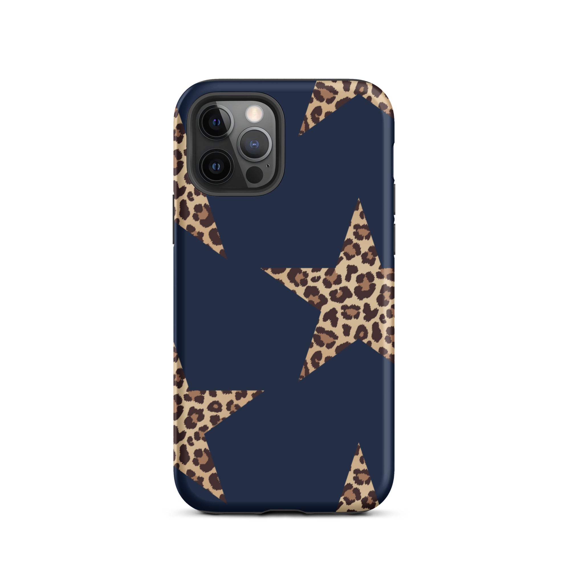 Navy Cheetah Stars iPhone Case - Leopard Star phone cover Dual Layer Bold Style with leopard print star design on navy background